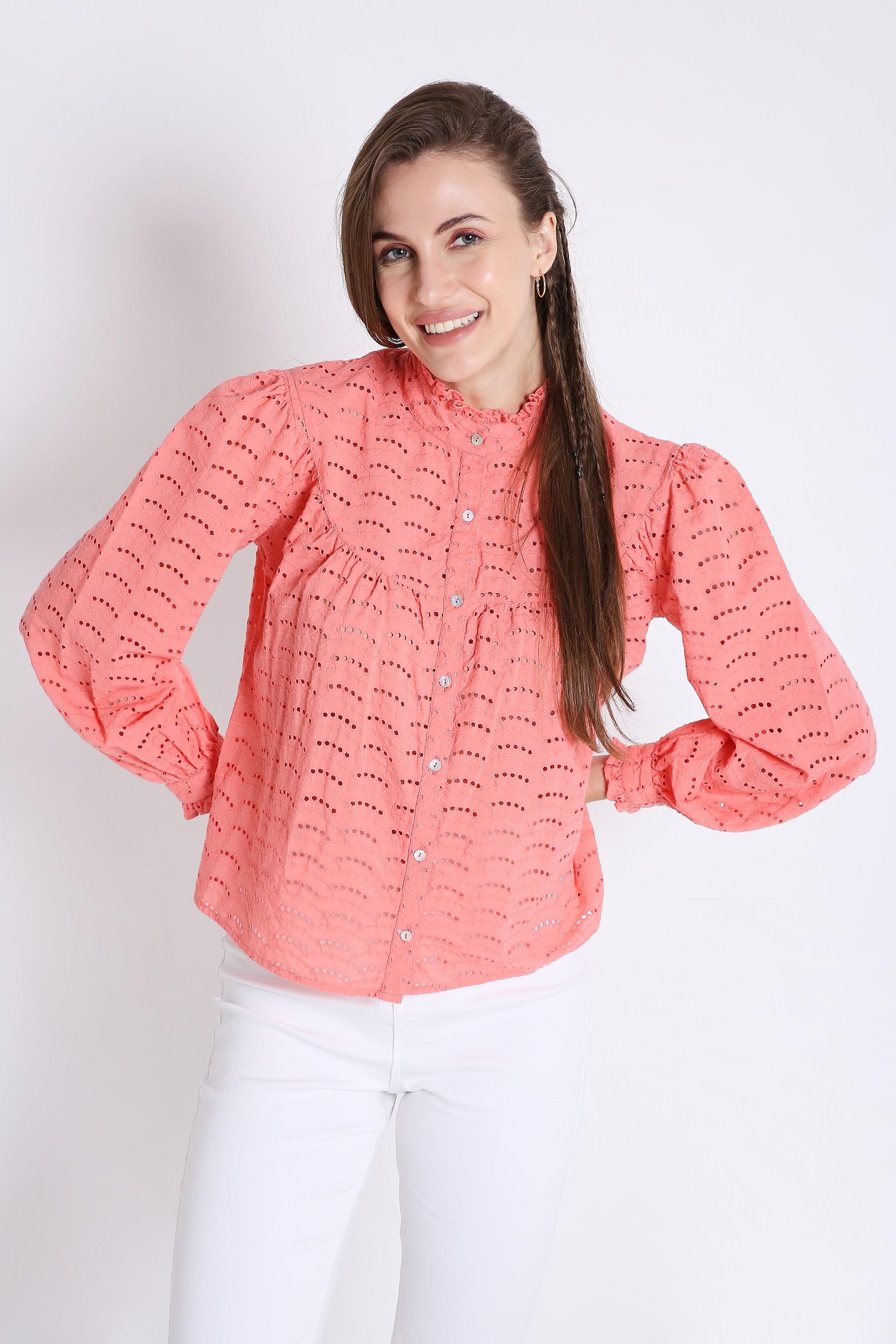 Cotton Long Sleeve Schiffli Embroidered Shirt FRENCH THEORY