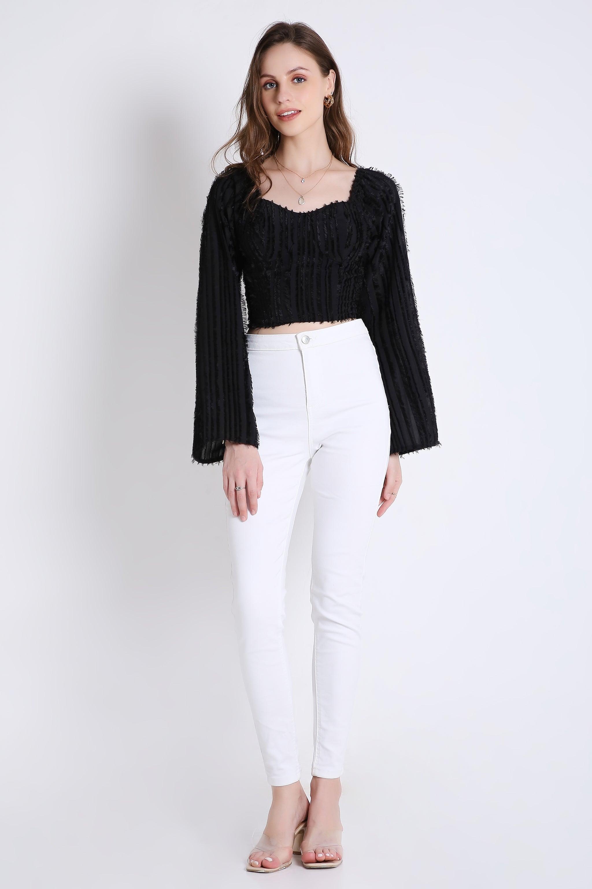 Poly Jacquard Crop Top with Long Sleeve FRENCH THEORY