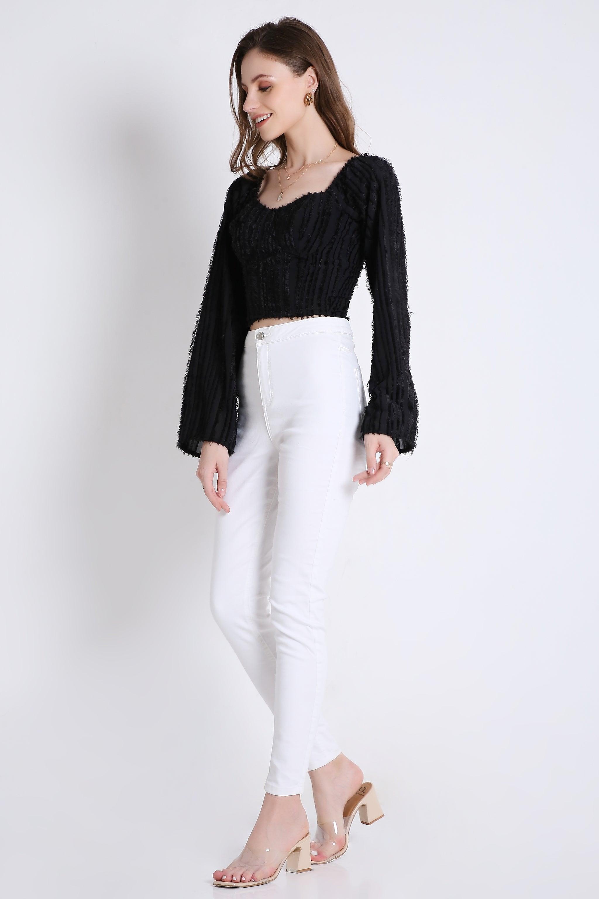 Poly Jacquard Crop Top with Long Sleeve FRENCH THEORY