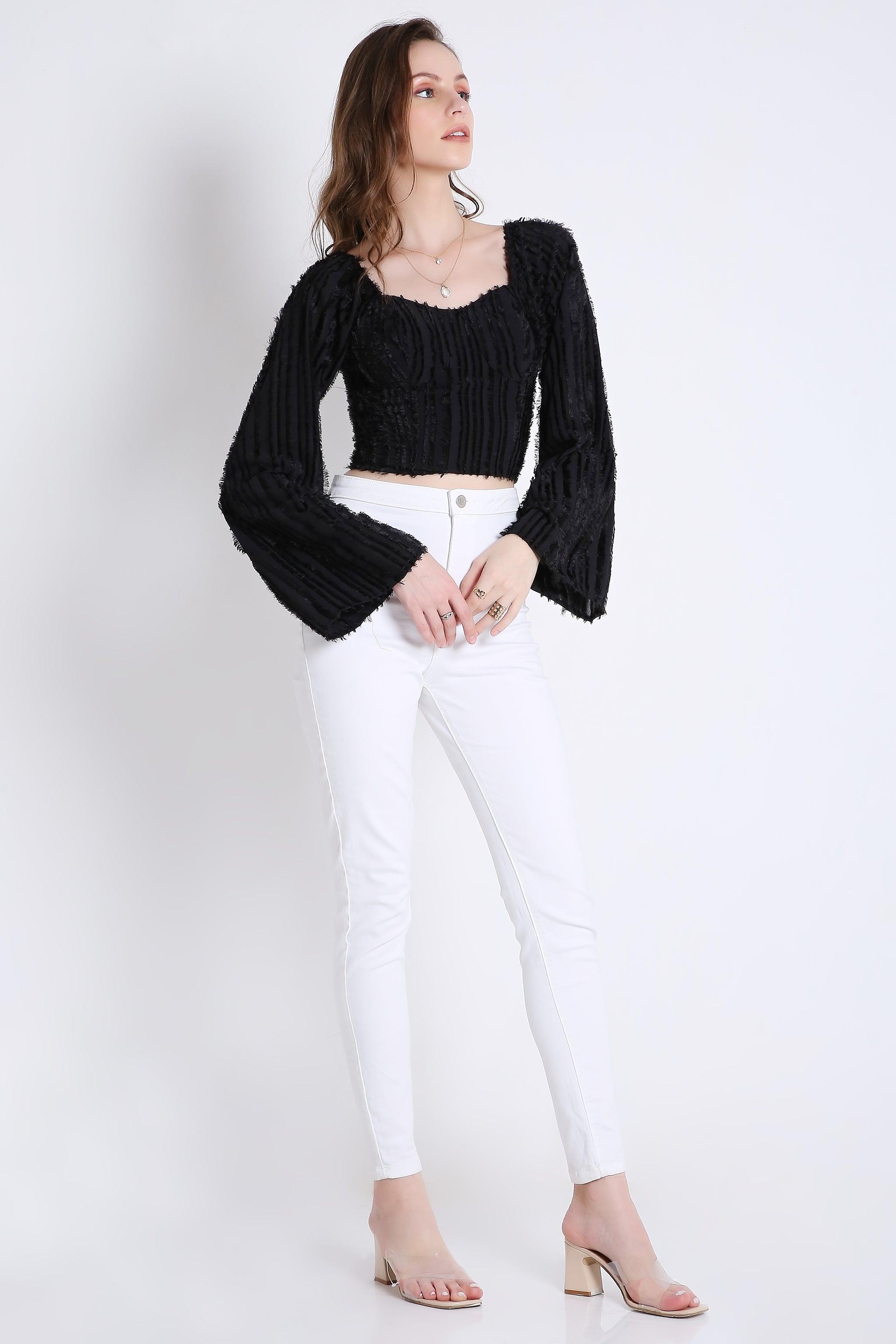 Poly Jacquard Crop Top with Long Sleeve FRENCH THEORY