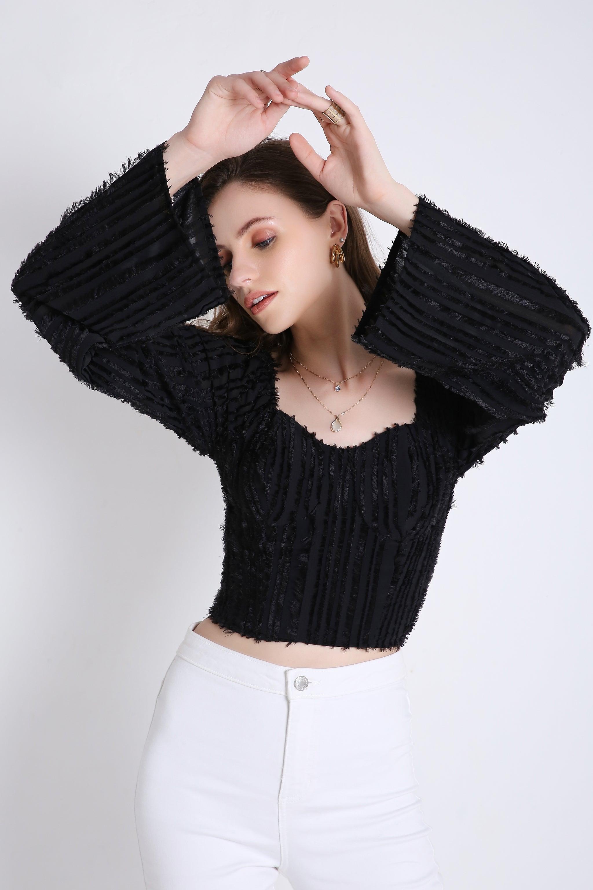 Poly Jacquard Crop Top with Long Sleeve FRENCH THEORY