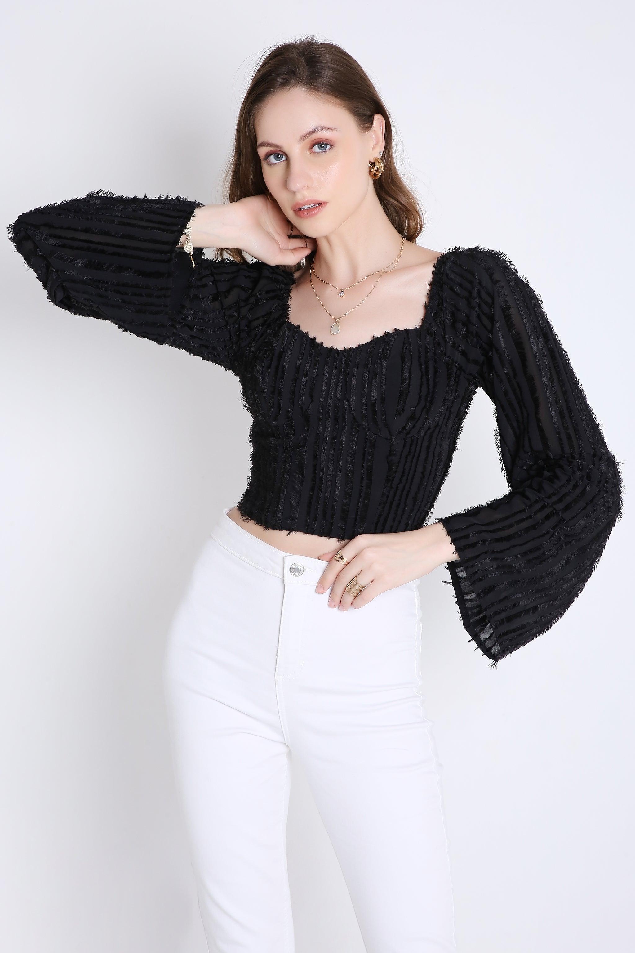 Poly Jacquard Crop Top with Long Sleeve FRENCH THEORY