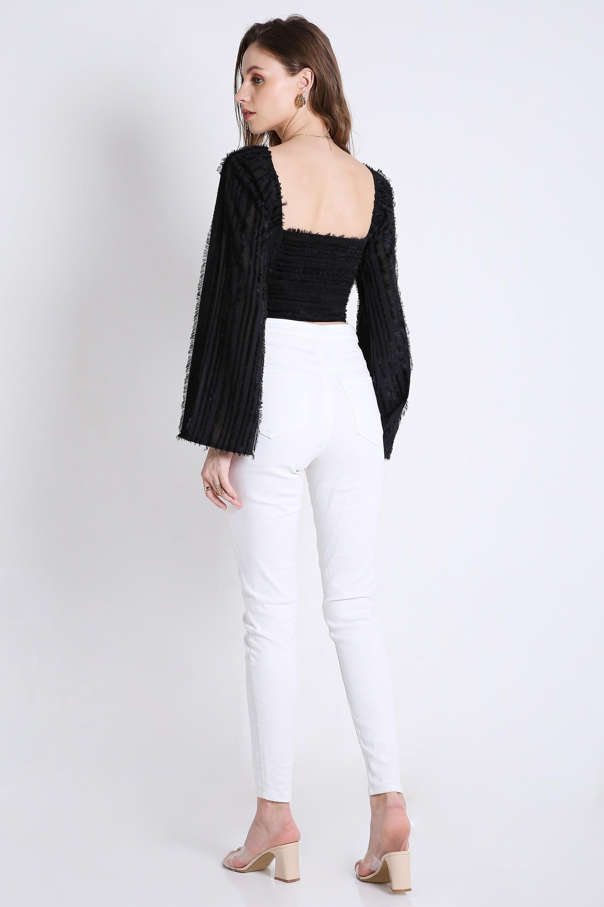 Poly Jacquard Crop Top with Long Sleeve FRENCH THEORY