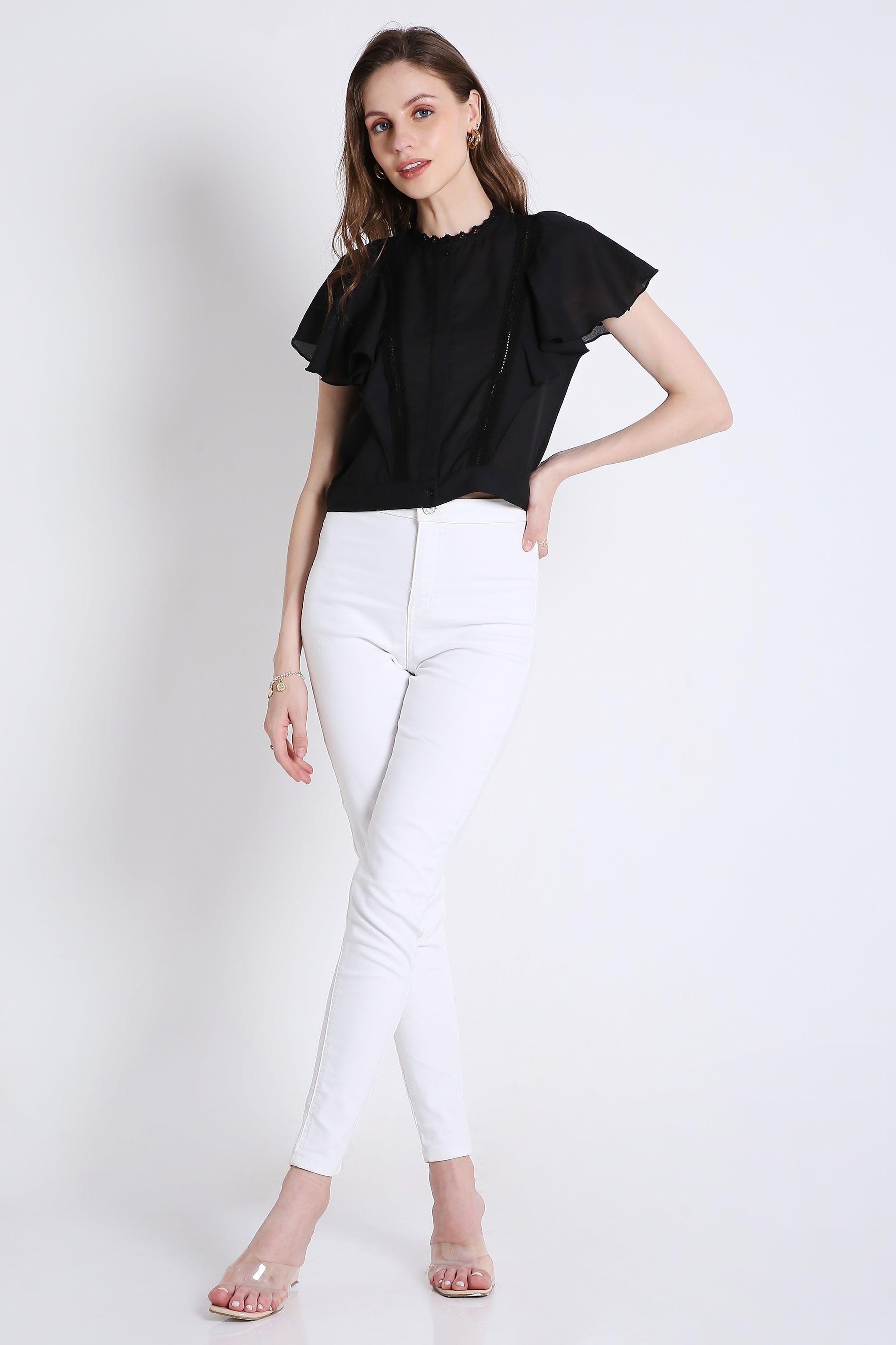 Georgette Short Top with Lace Detailing FRENCH THEORY