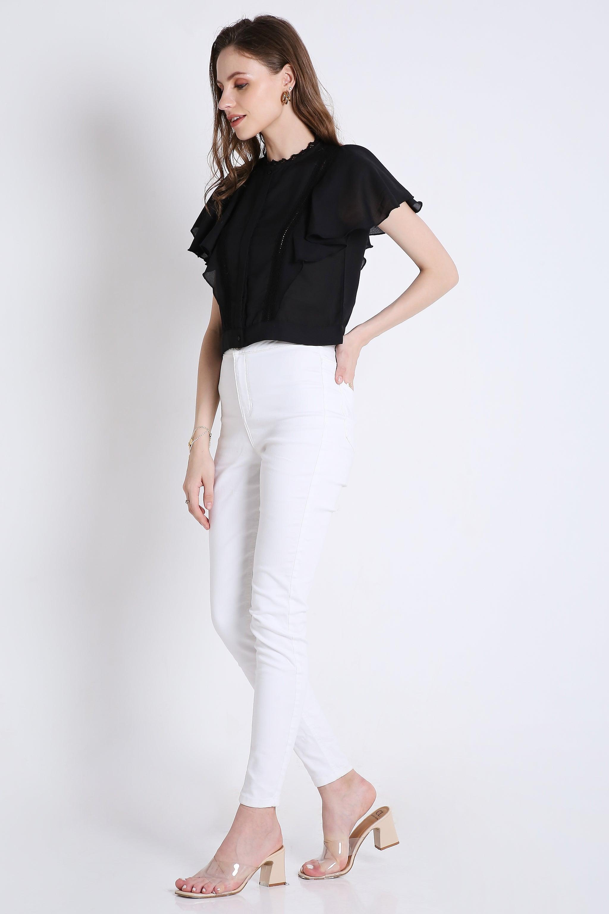 Georgette Short Top with Lace Detailing FRENCH THEORY