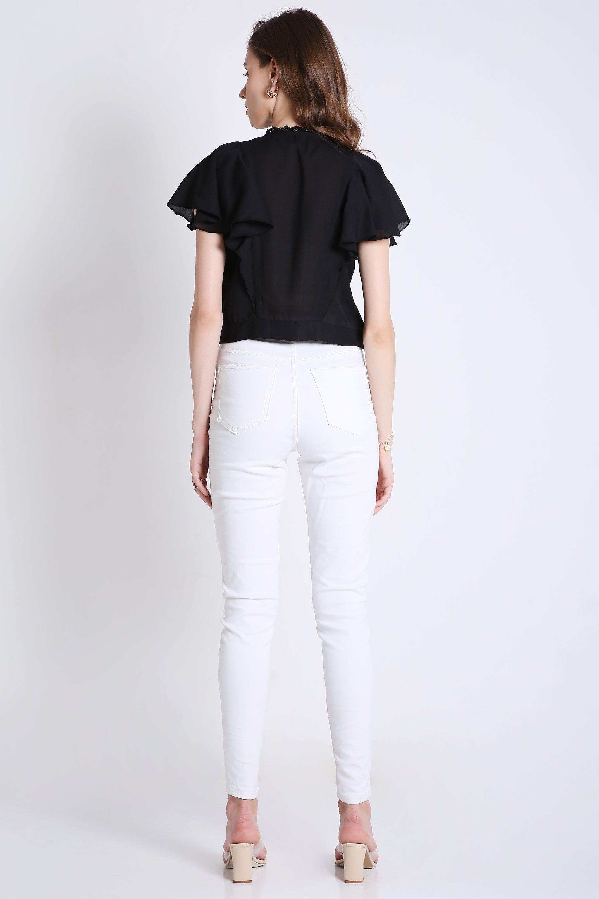 Georgette Short Top with Lace Detailing FRENCH THEORY