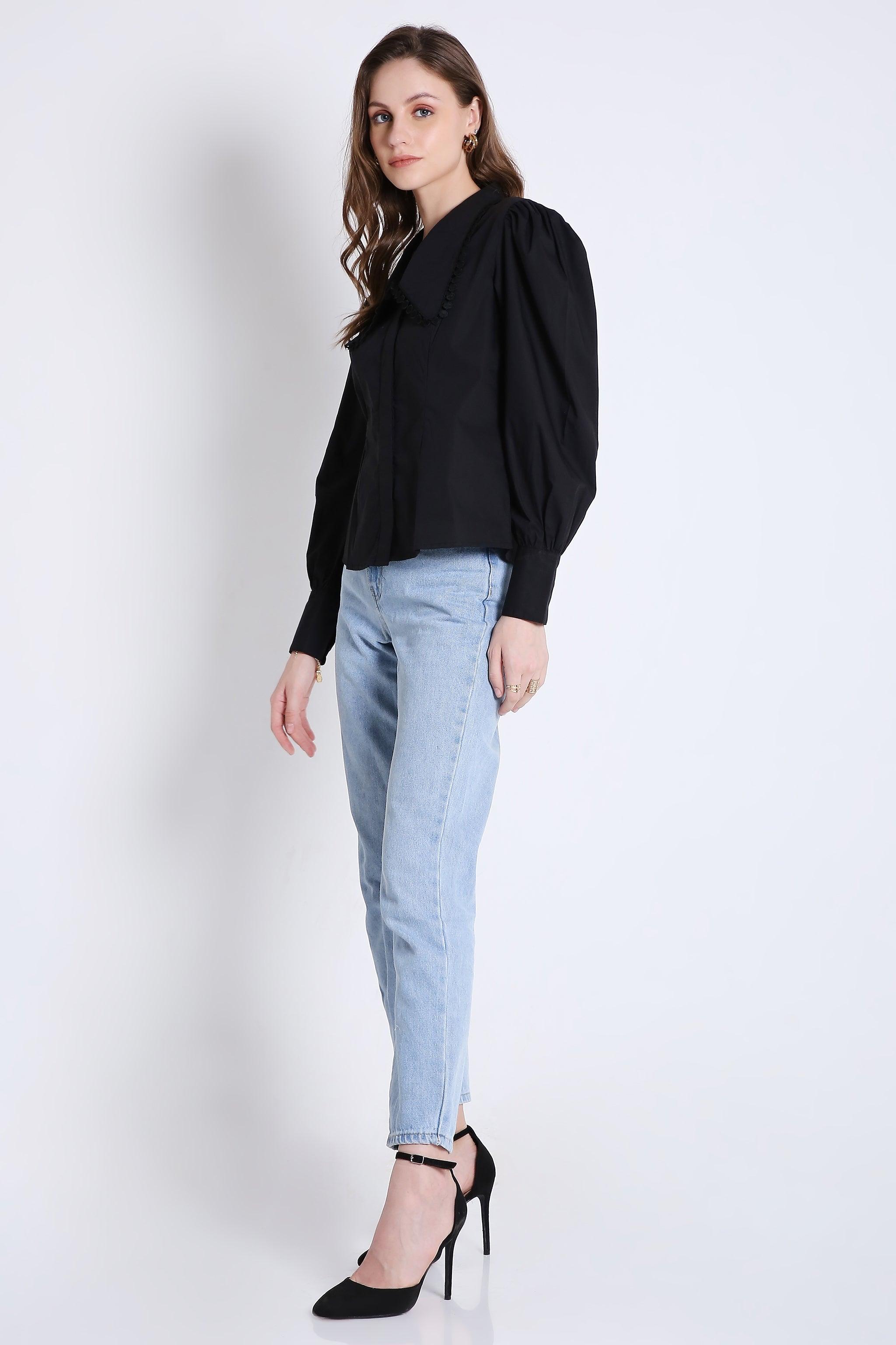 Cotton Over Sized Collar Shirt with Lace Detail FRENCH THEORY
