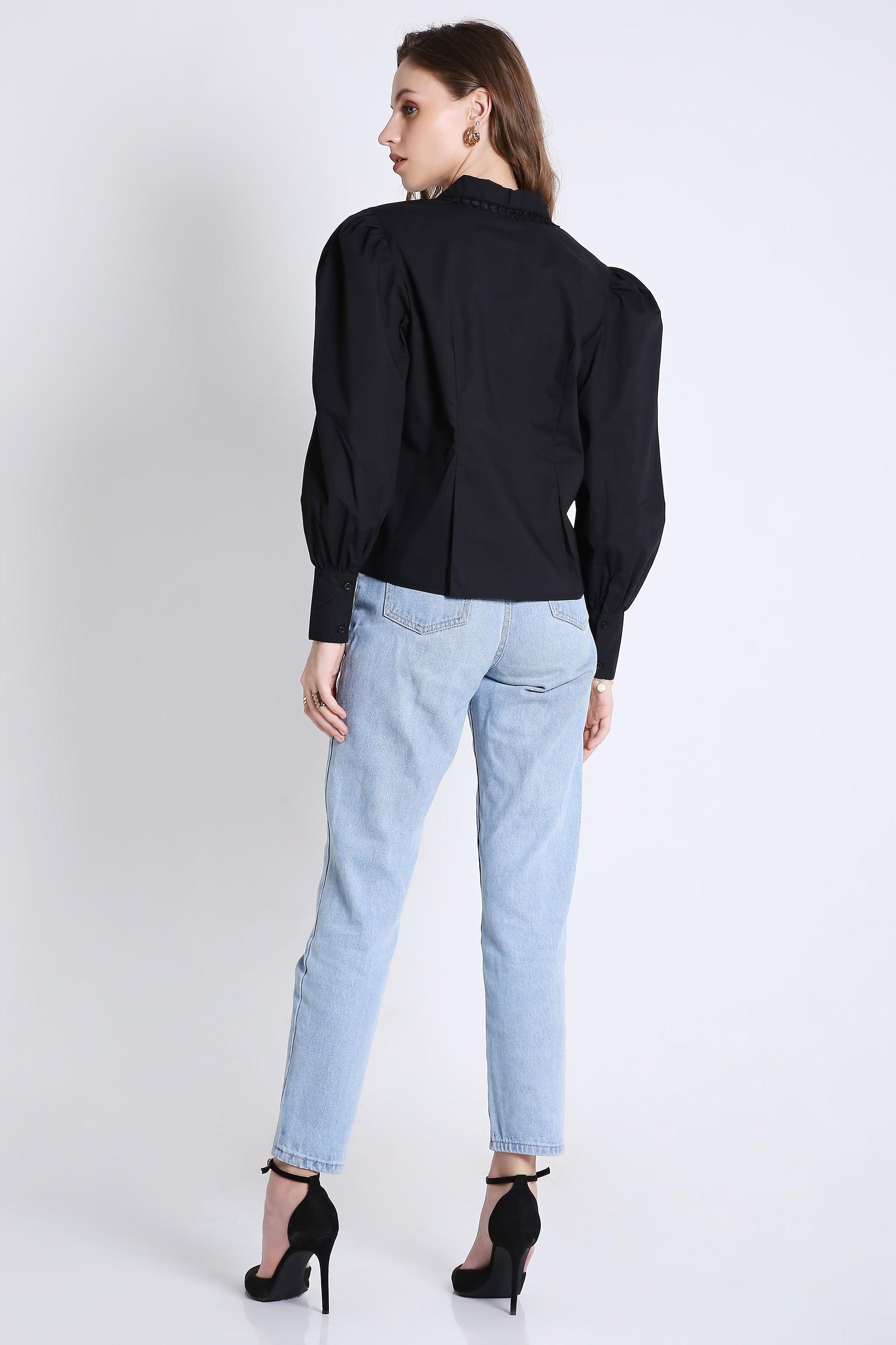 Cotton Over Sized Collar Shirt with Lace Detail FRENCH THEORY