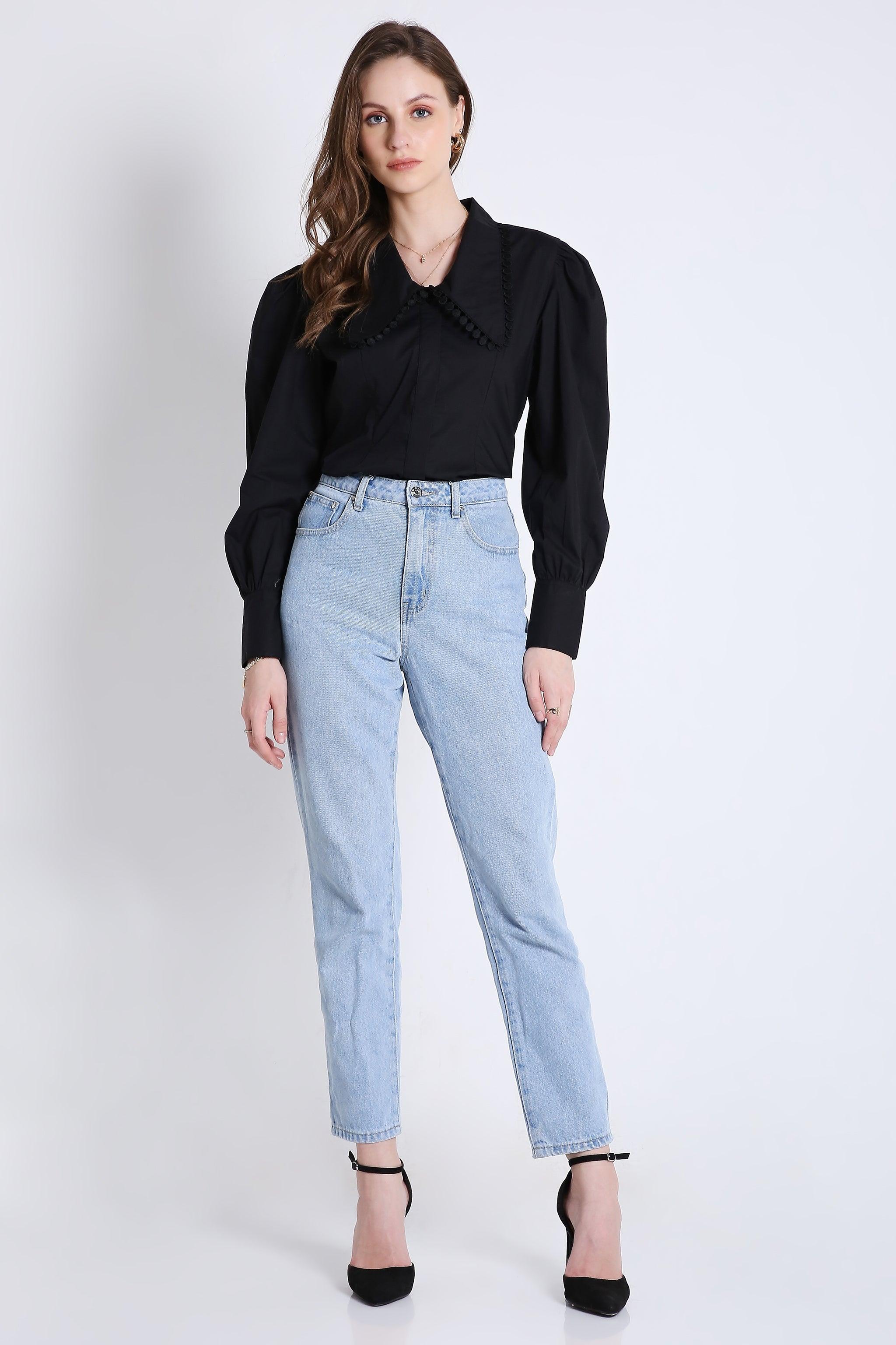 Cotton Over Sized Collar Shirt with Lace Detail FRENCH THEORY