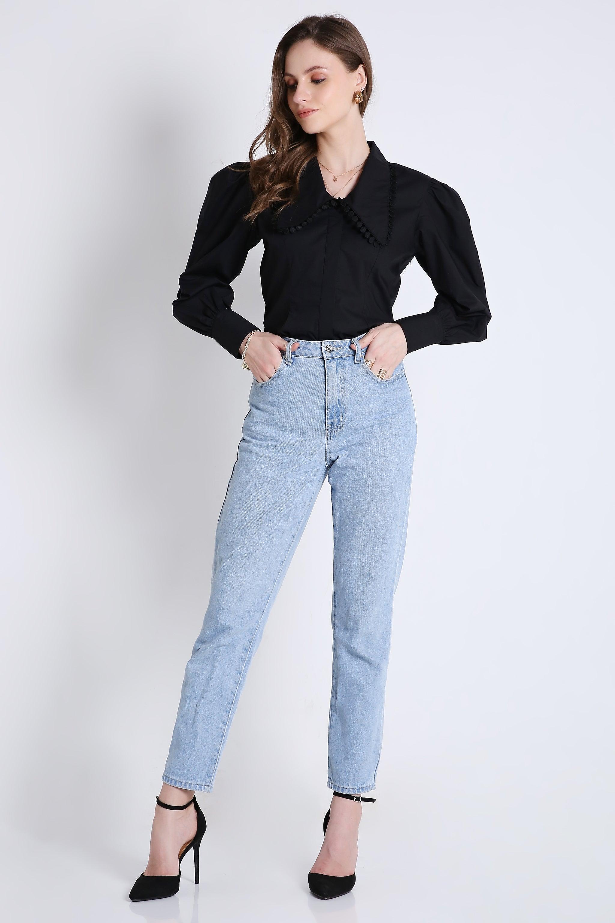 Cotton Over Sized Collar Shirt with Lace Detail FRENCH THEORY
