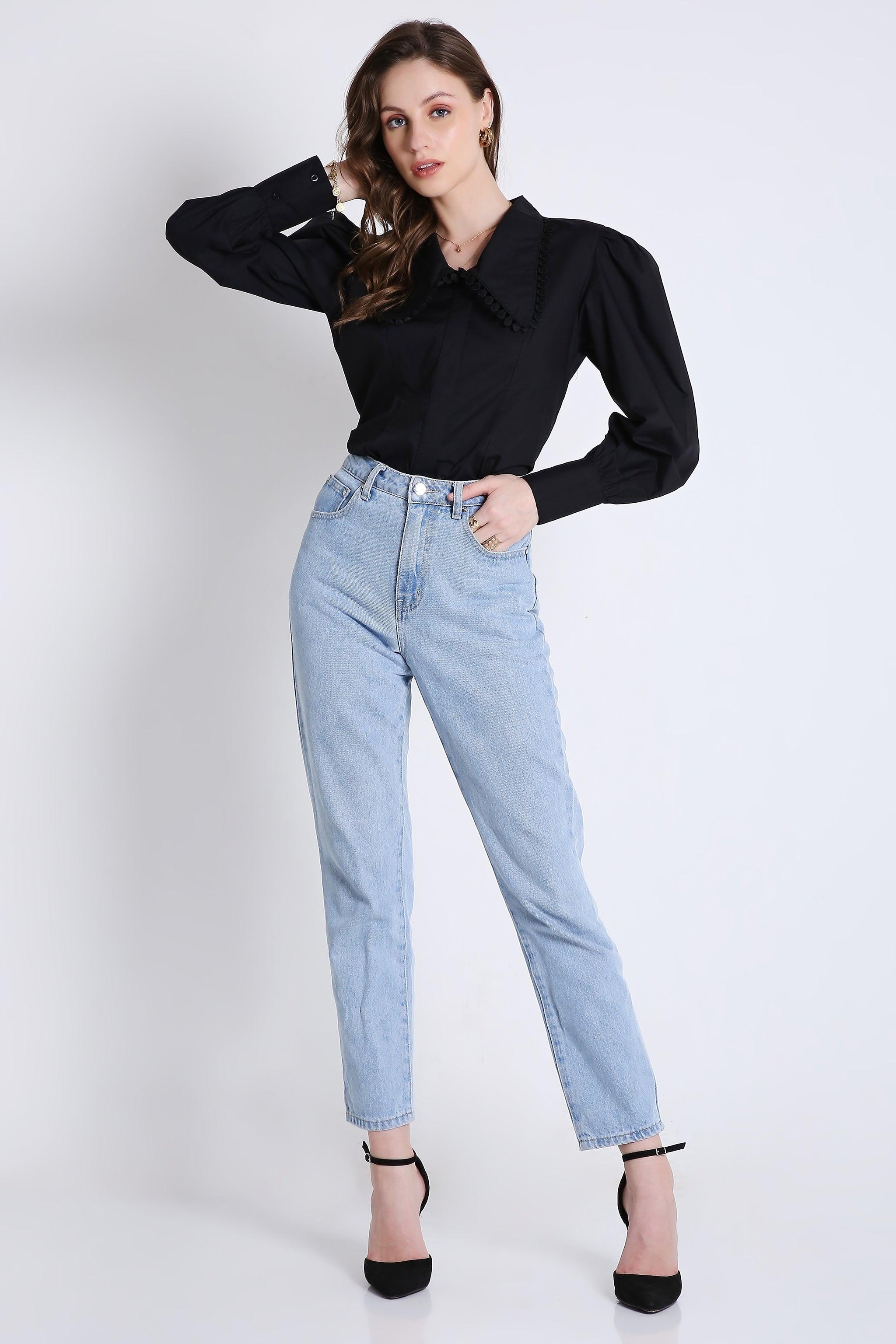 Cotton Over Sized Collar Shirt with Lace Detail FRENCH THEORY