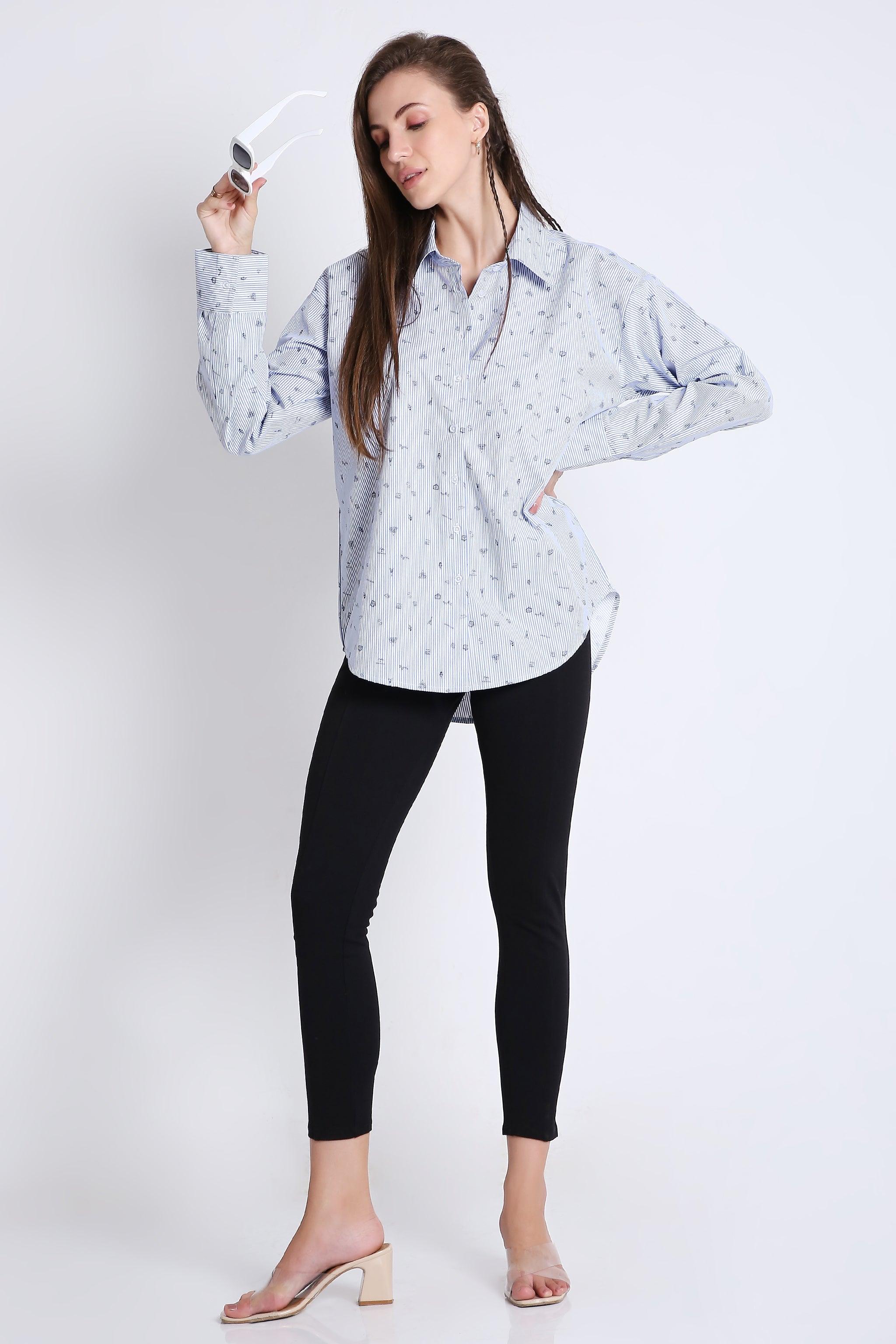 Cotton Blend Printed Oversized Shirt FRENCH THEORY