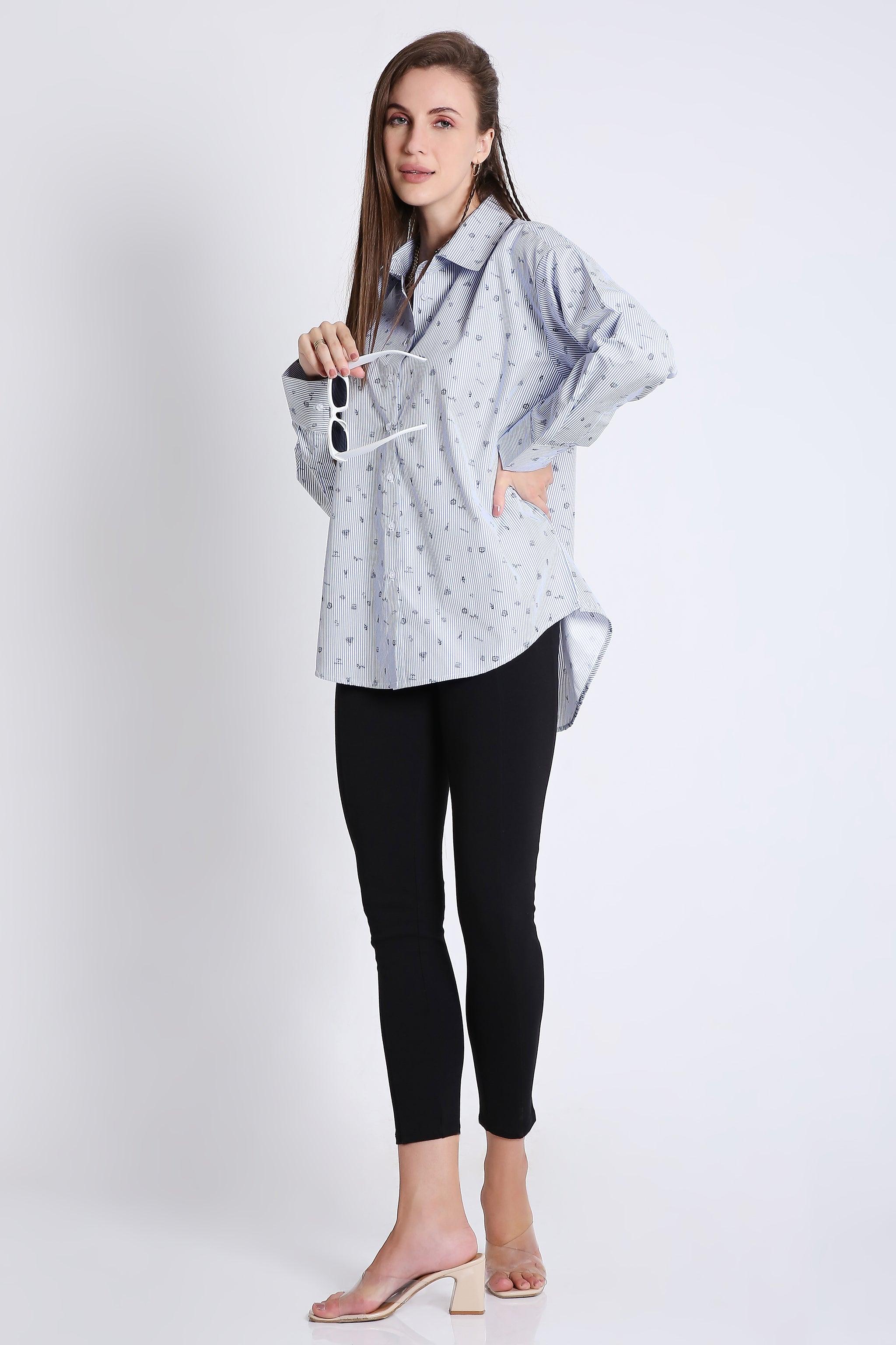 Cotton Blend Printed Oversized Shirt FRENCH THEORY