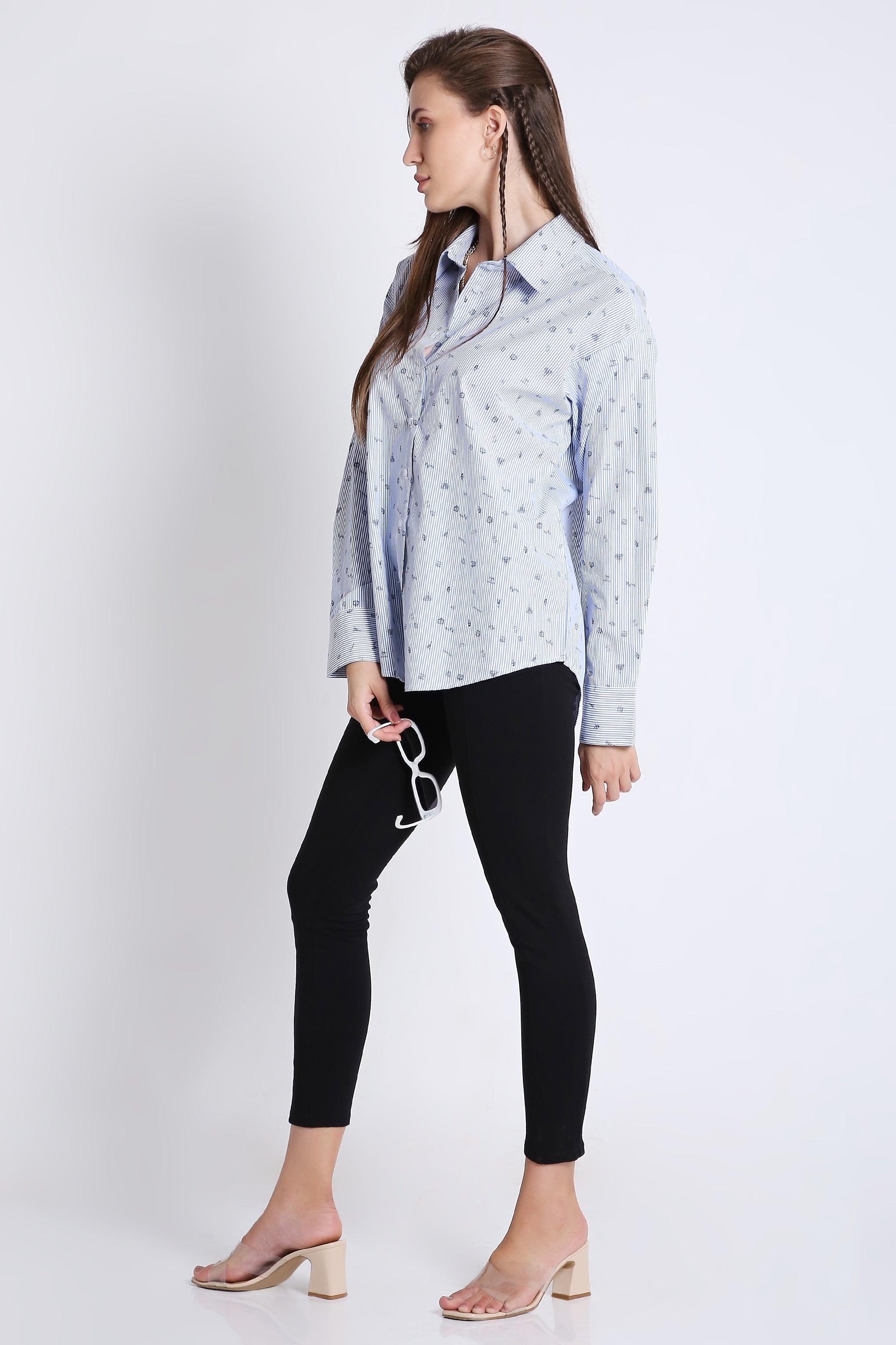 Cotton Blend Printed Oversized Shirt FRENCH THEORY