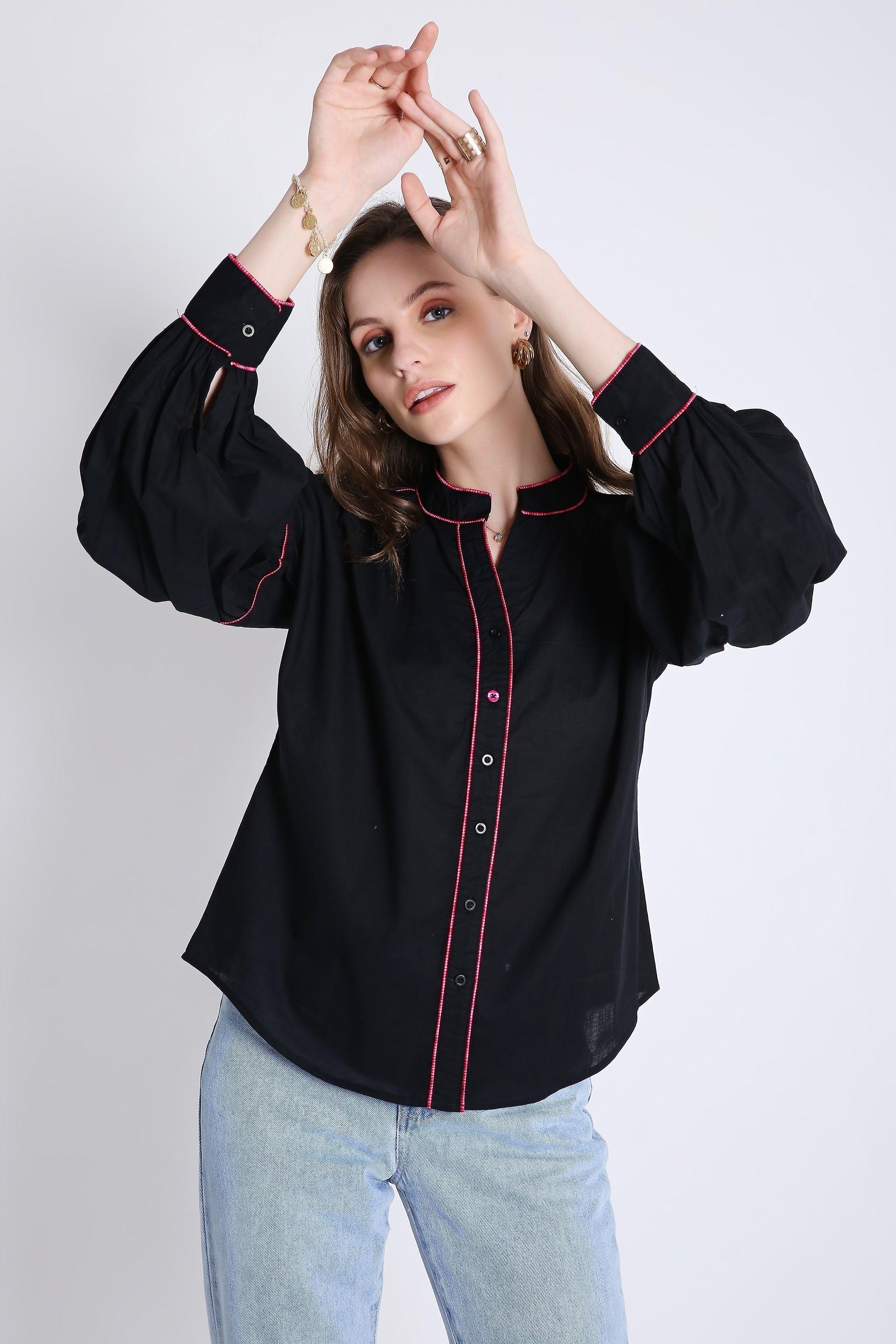 Cotton Over Sized Shirt with Contrast Piping FRENCH THEORY