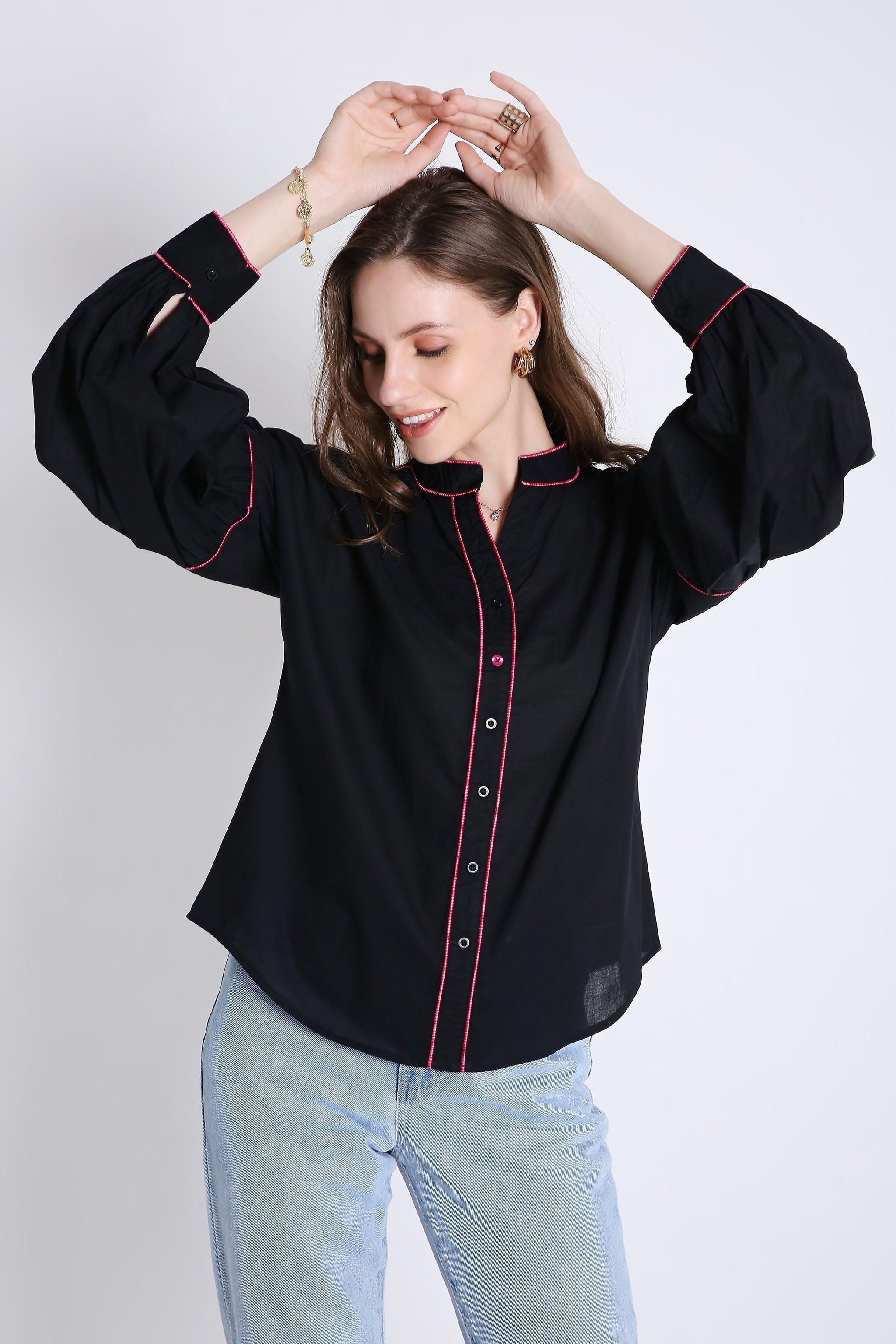 Cotton Over Sized Shirt with Contrast Piping FRENCH THEORY