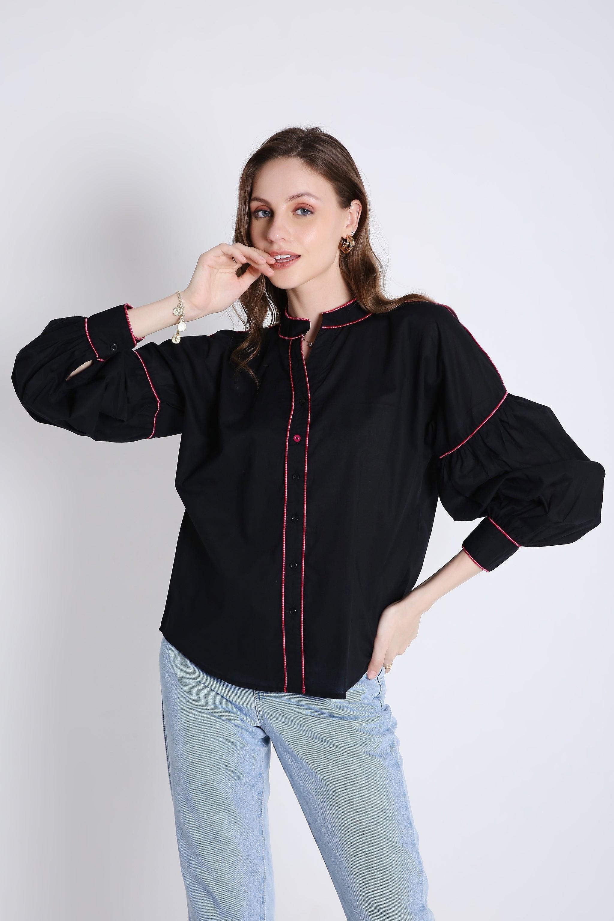 Cotton Over Sized Shirt with Contrast Piping FRENCH THEORY