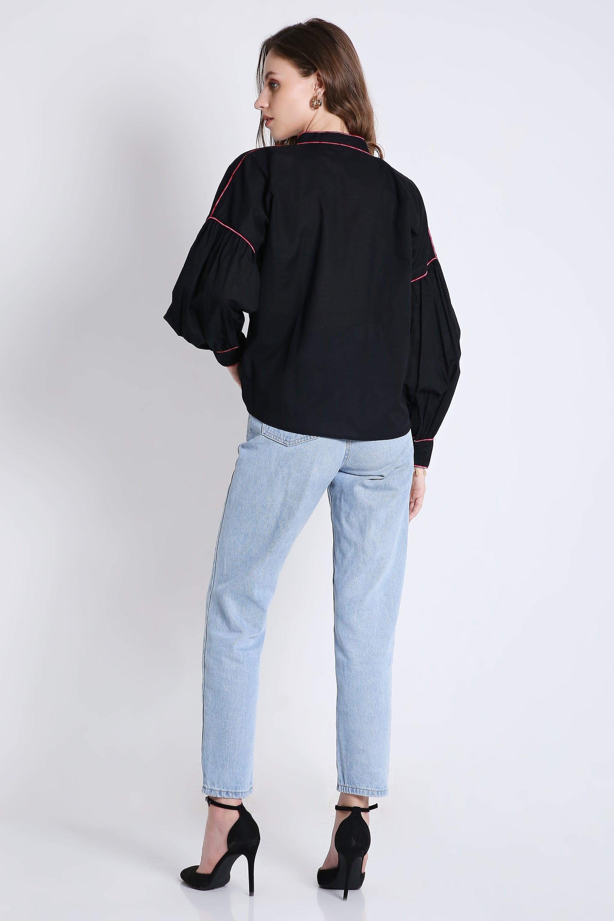 Cotton Over Sized Shirt with Contrast Piping FRENCH THEORY