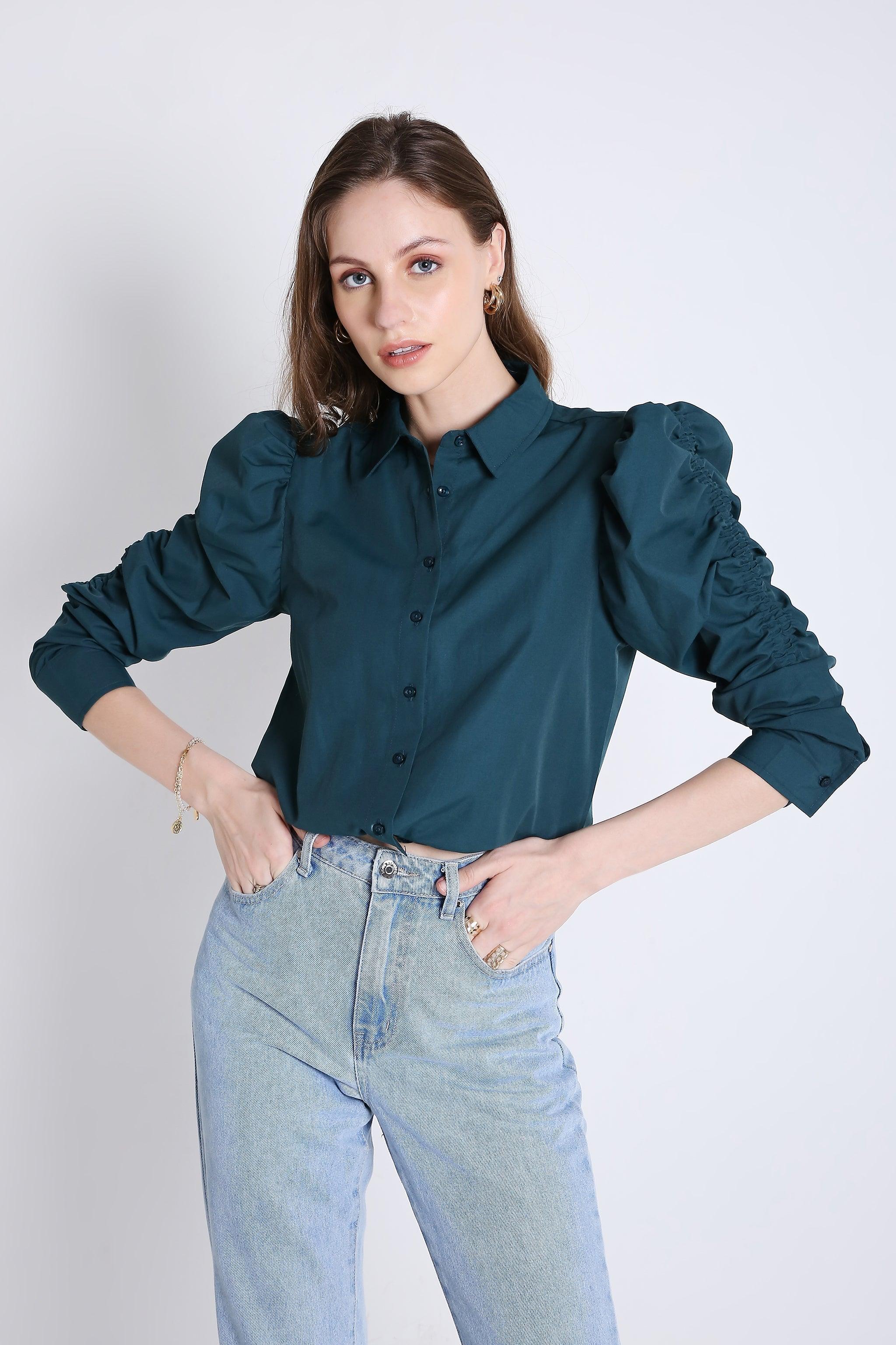 Rushed Sleeve Crop Shirt FRENCH THEORY