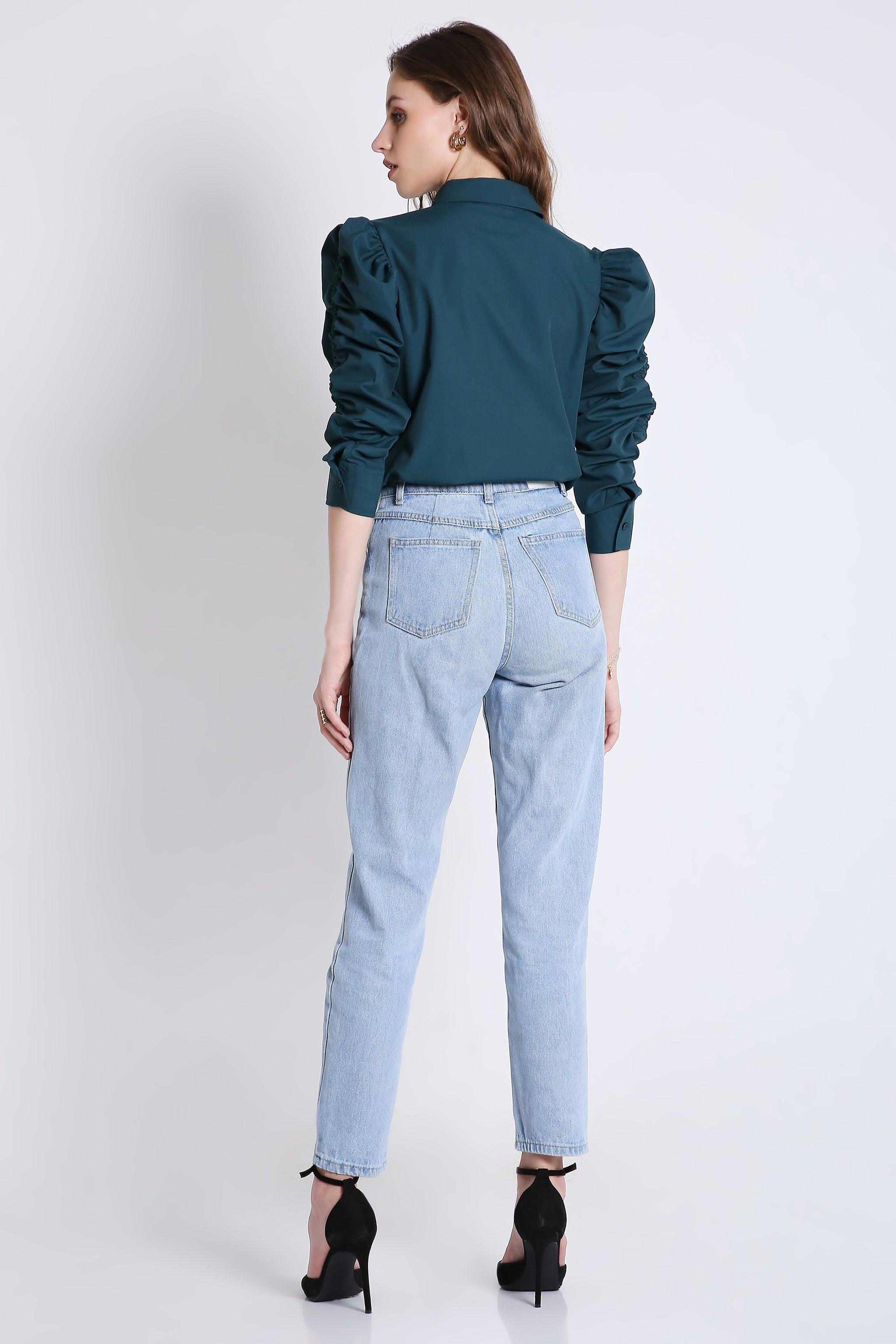 Rushed Sleeve Crop Shirt FRENCH THEORY