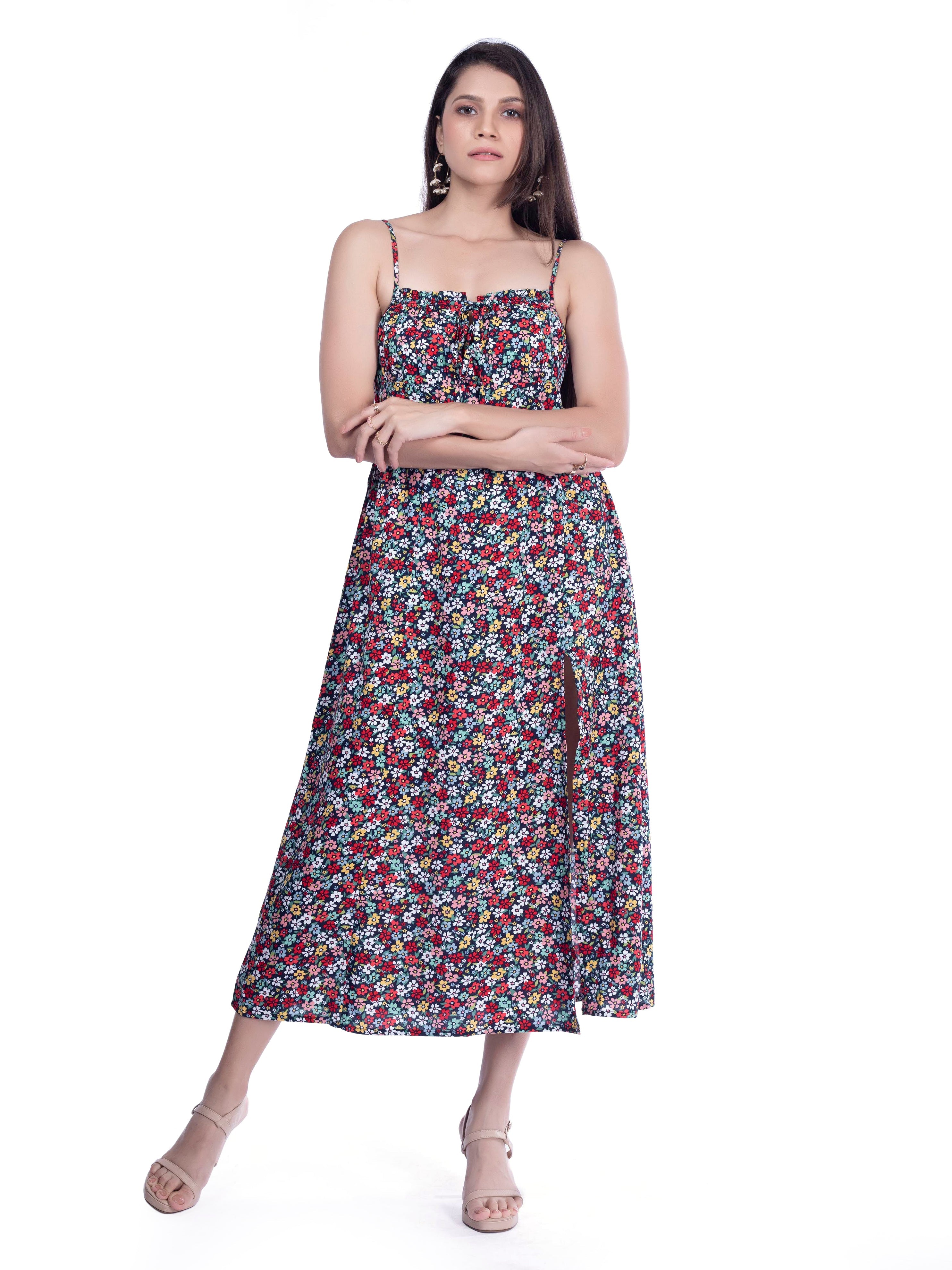 Black Floral Printed Midi Dress FRENCH THEORY