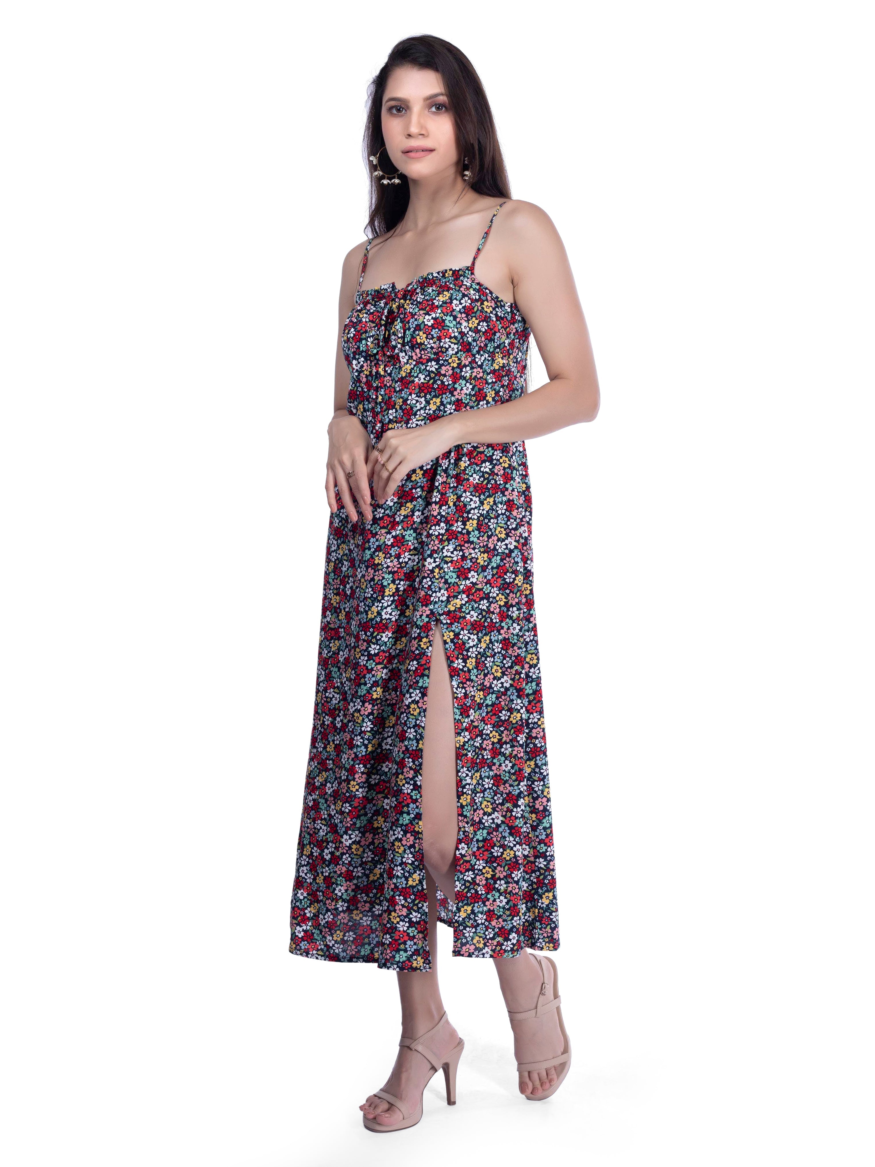 Black Floral Printed Midi Dress FRENCH THEORY