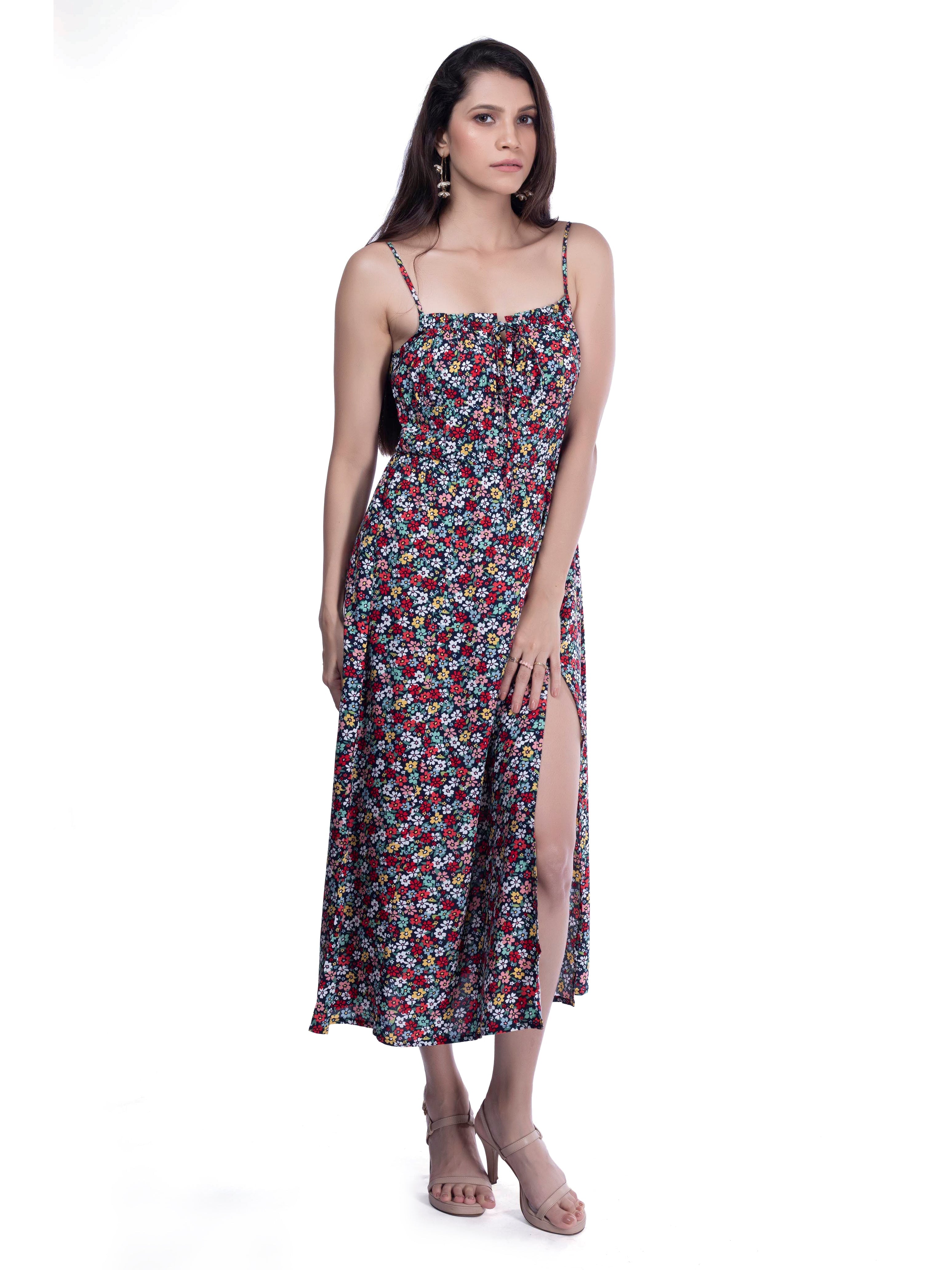 Black Floral Printed Midi Dress FRENCH THEORY