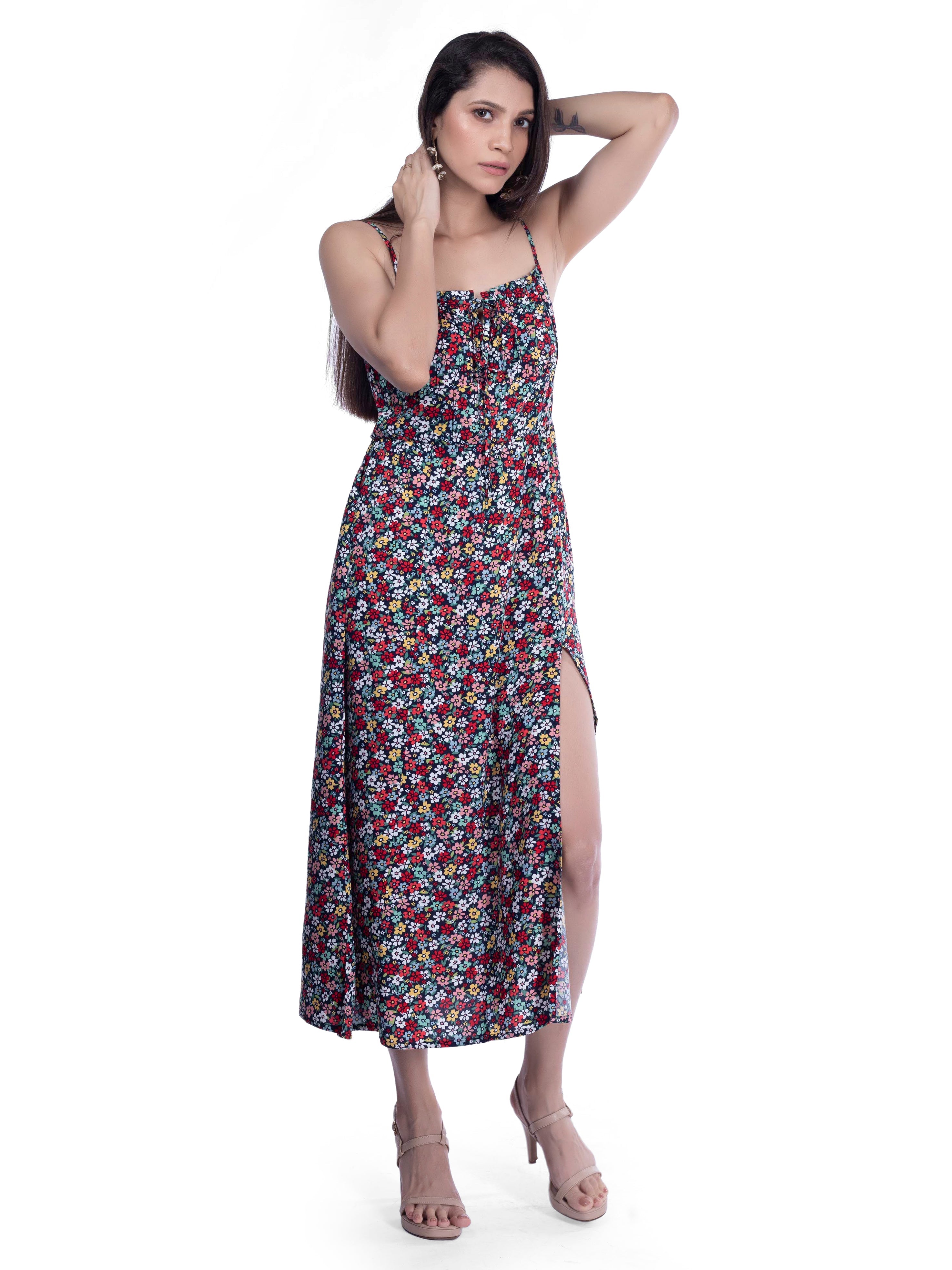 Black Floral Printed Midi Dress FRENCH THEORY
