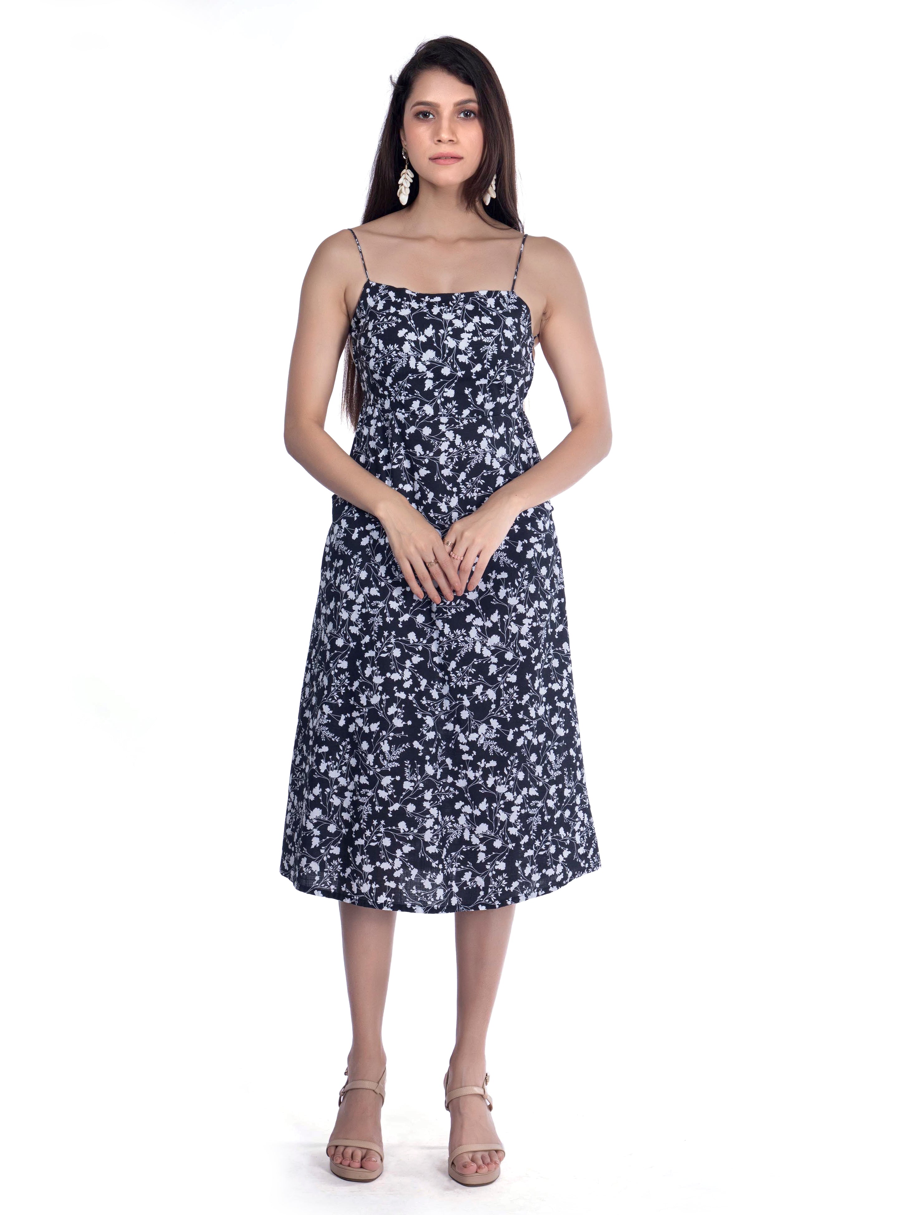 Black Floral Dress with Square Neckline