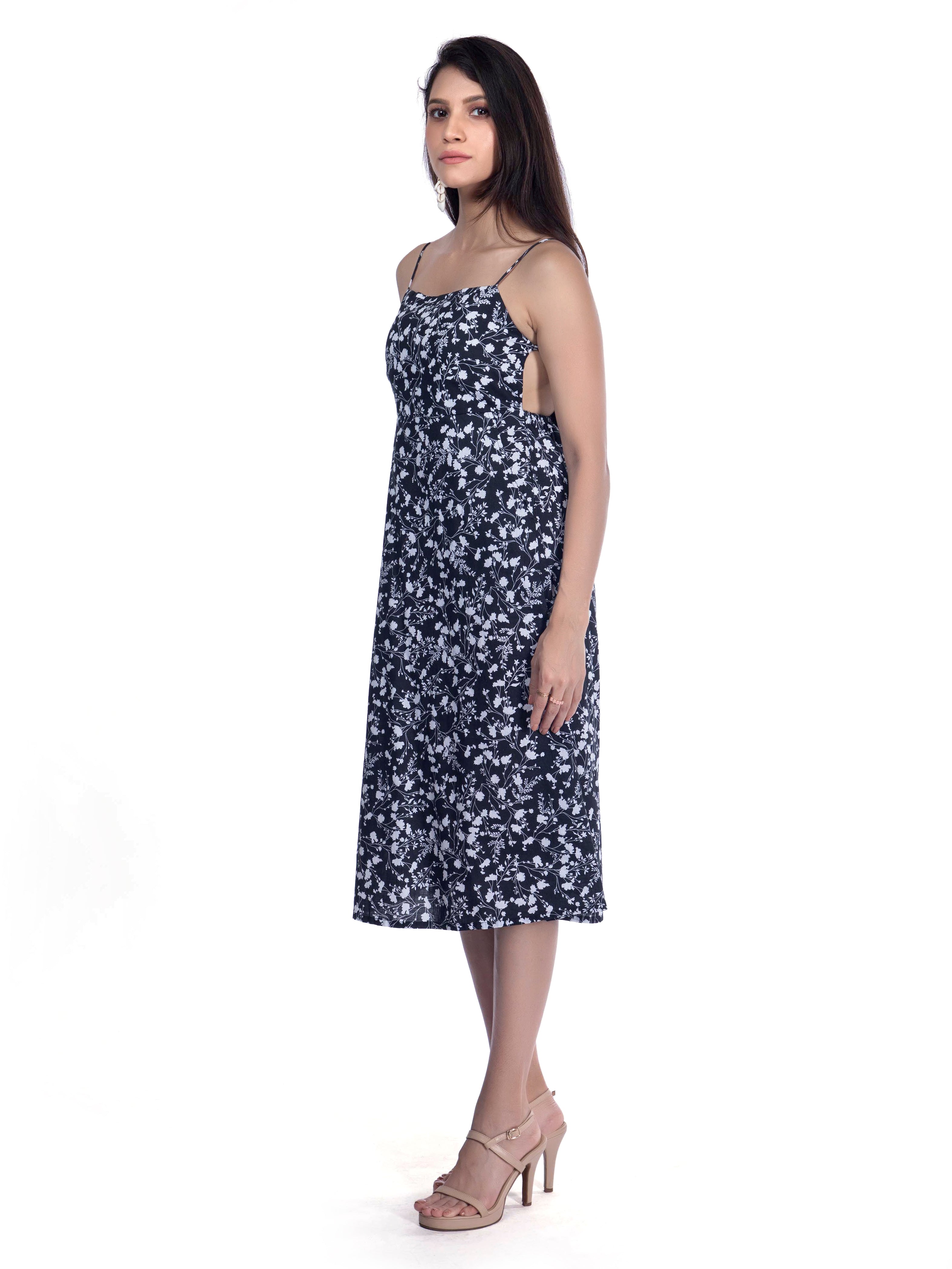 Black Floral Dress with Square Neckline