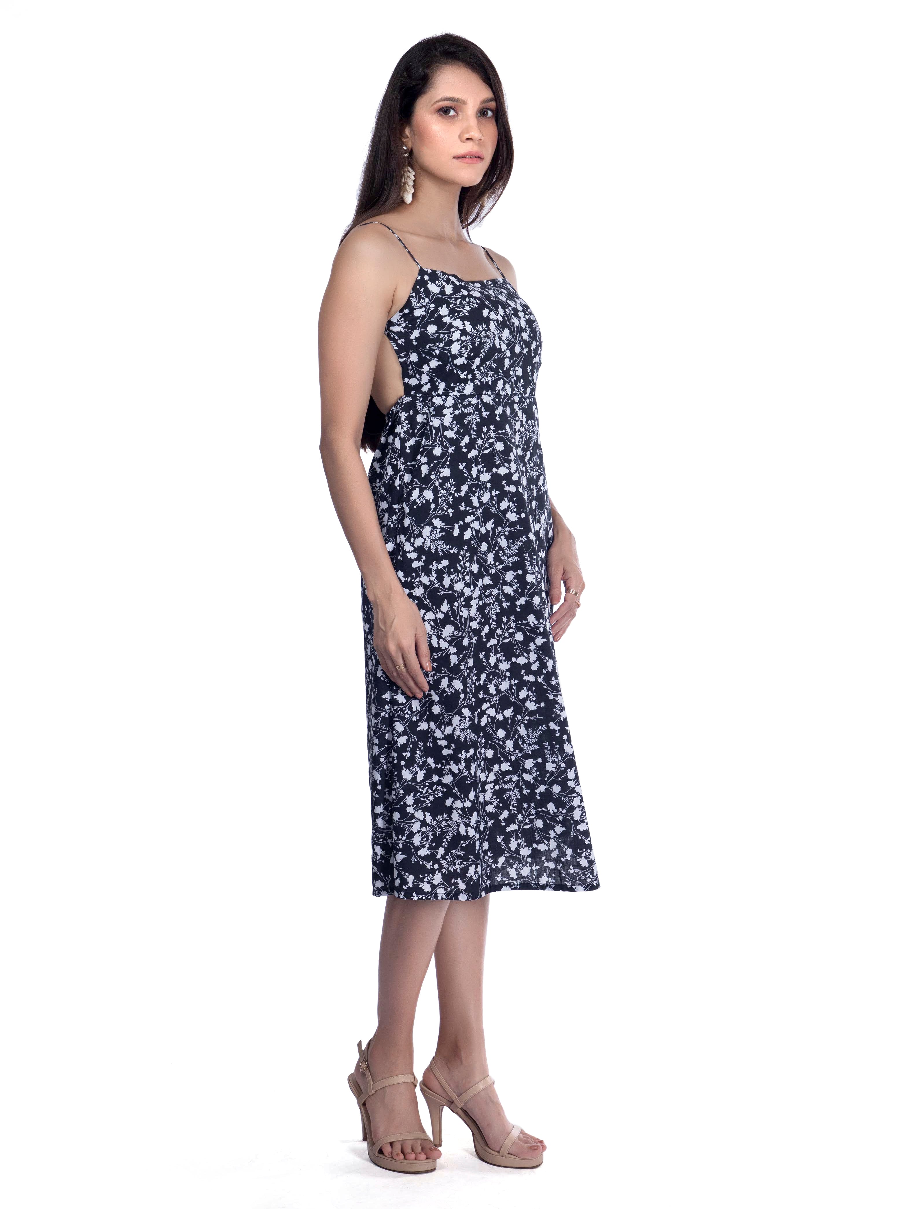 Black Floral Dress with Square Neckline
