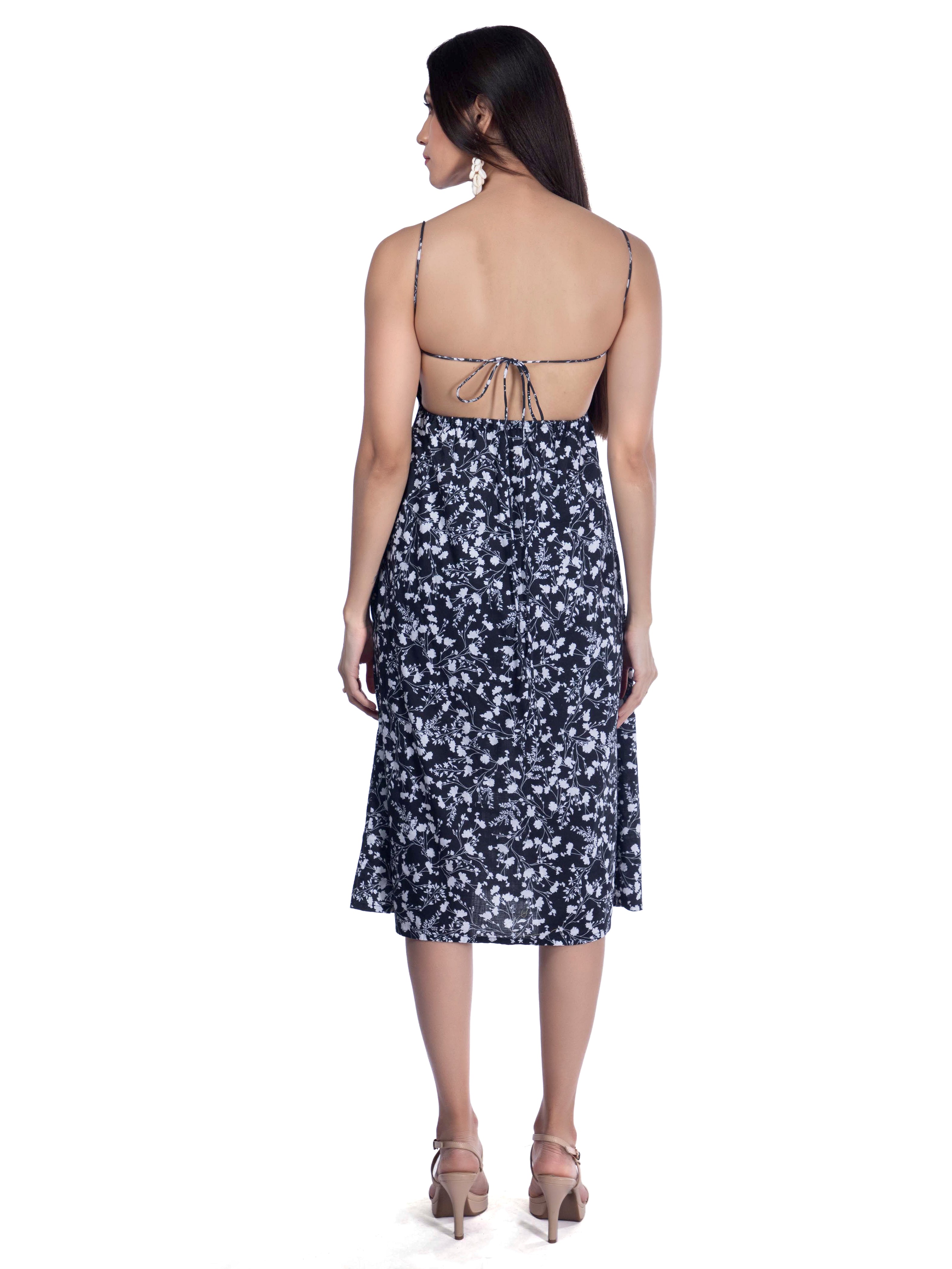 Black Floral Dress with Square Neckline