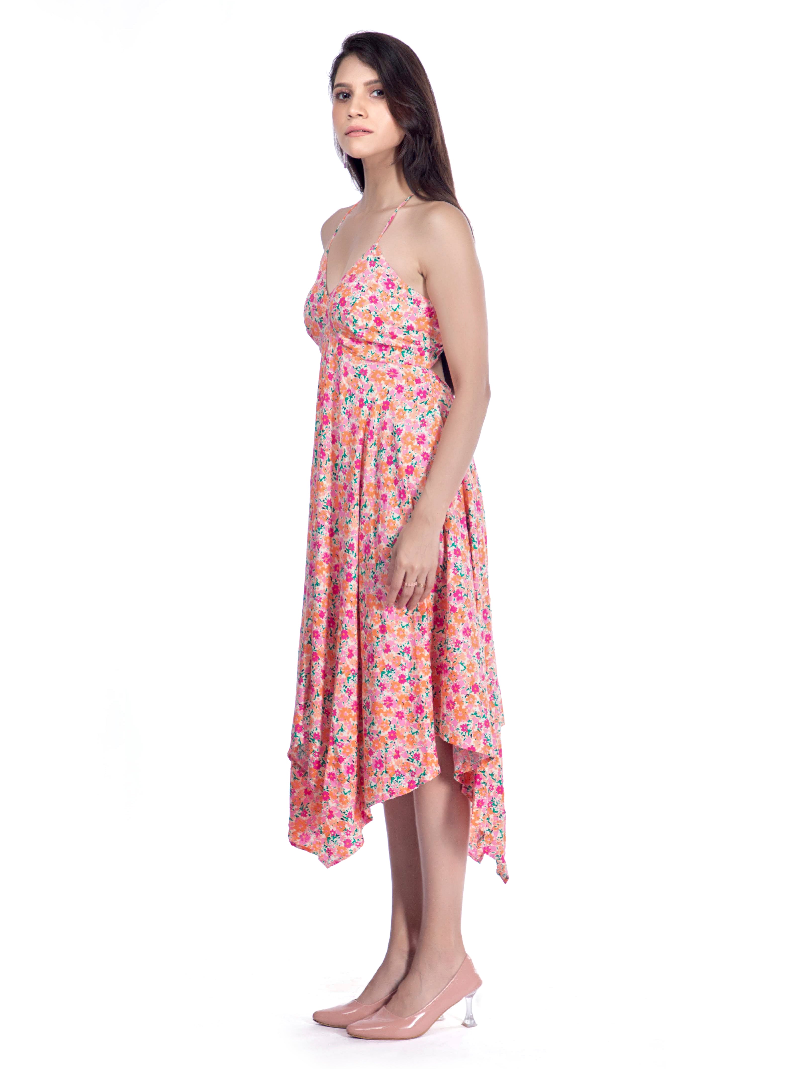Pink Floral Dress with Sweetheart Neckline