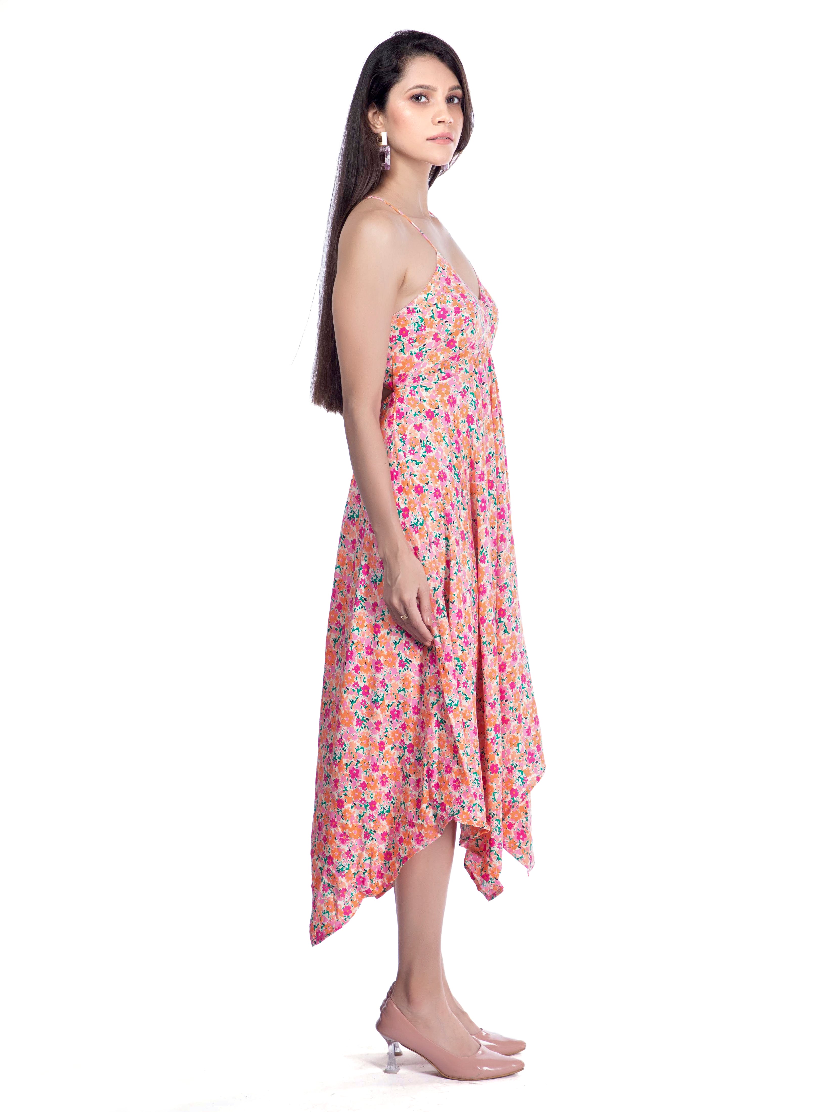Pink Floral Dress with Sweetheart Neckline