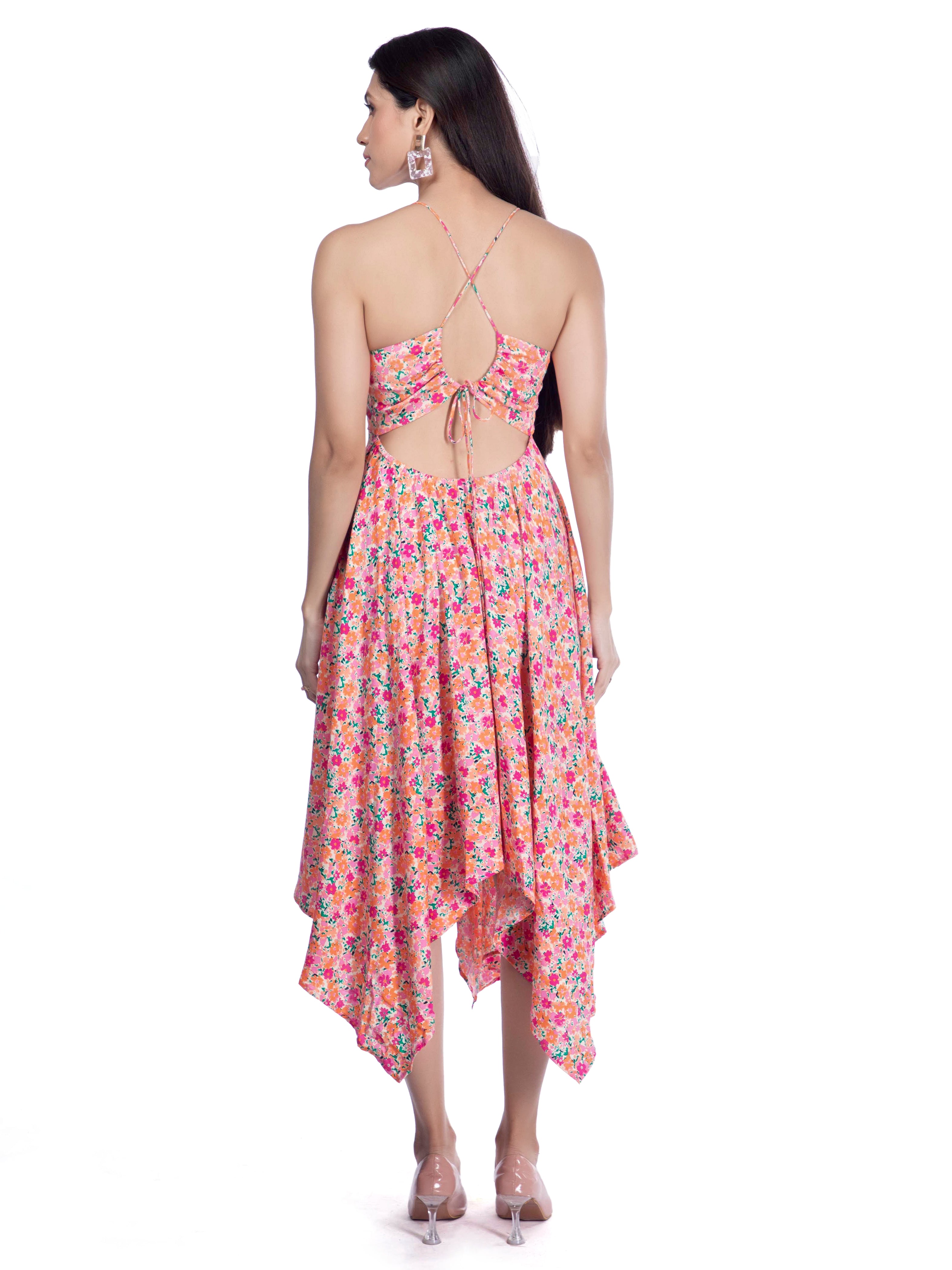 Pink Floral Dress with Sweetheart Neckline