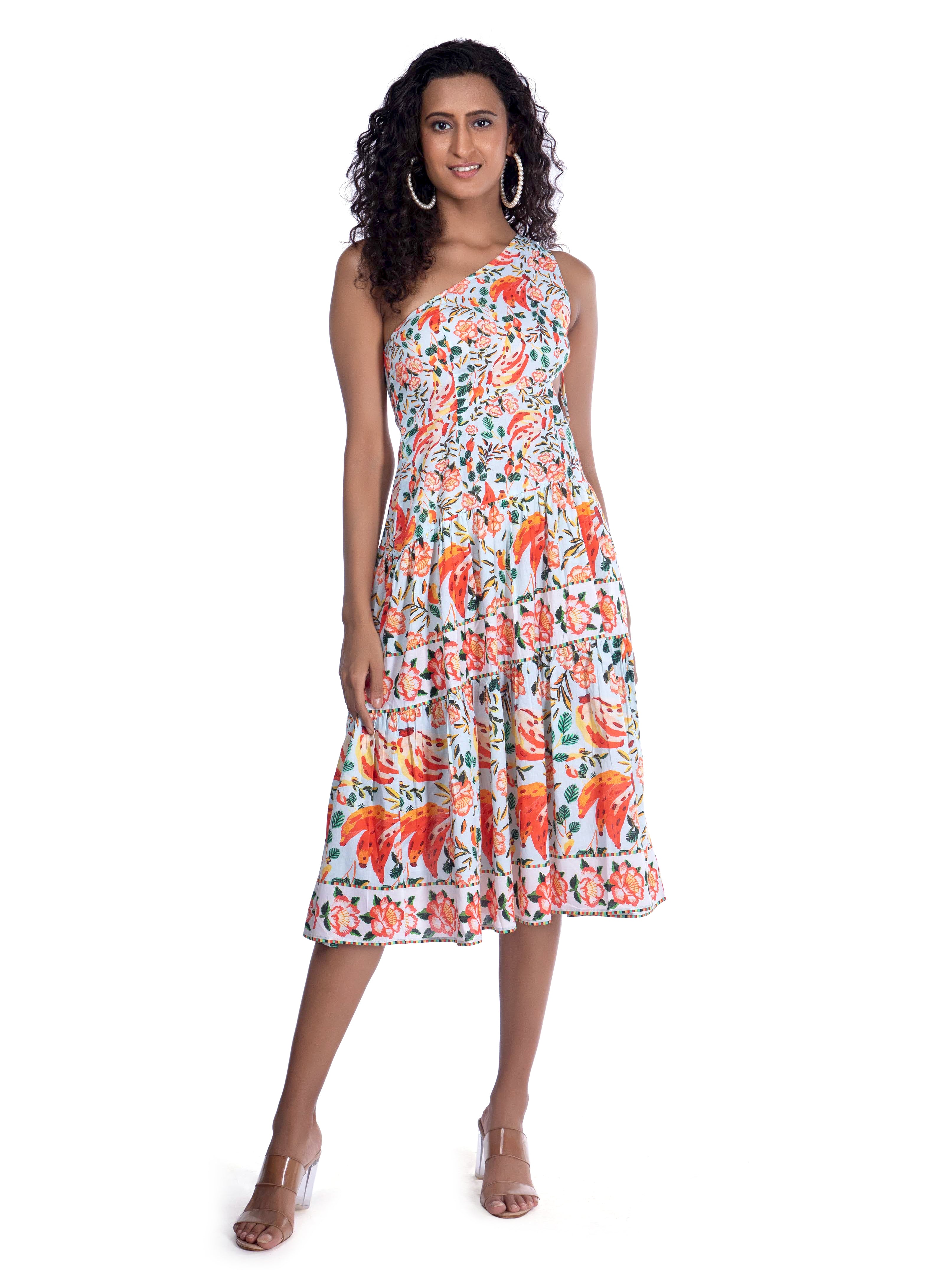 Floral Printed One Shoulder Dress - FRENCH THEORY
