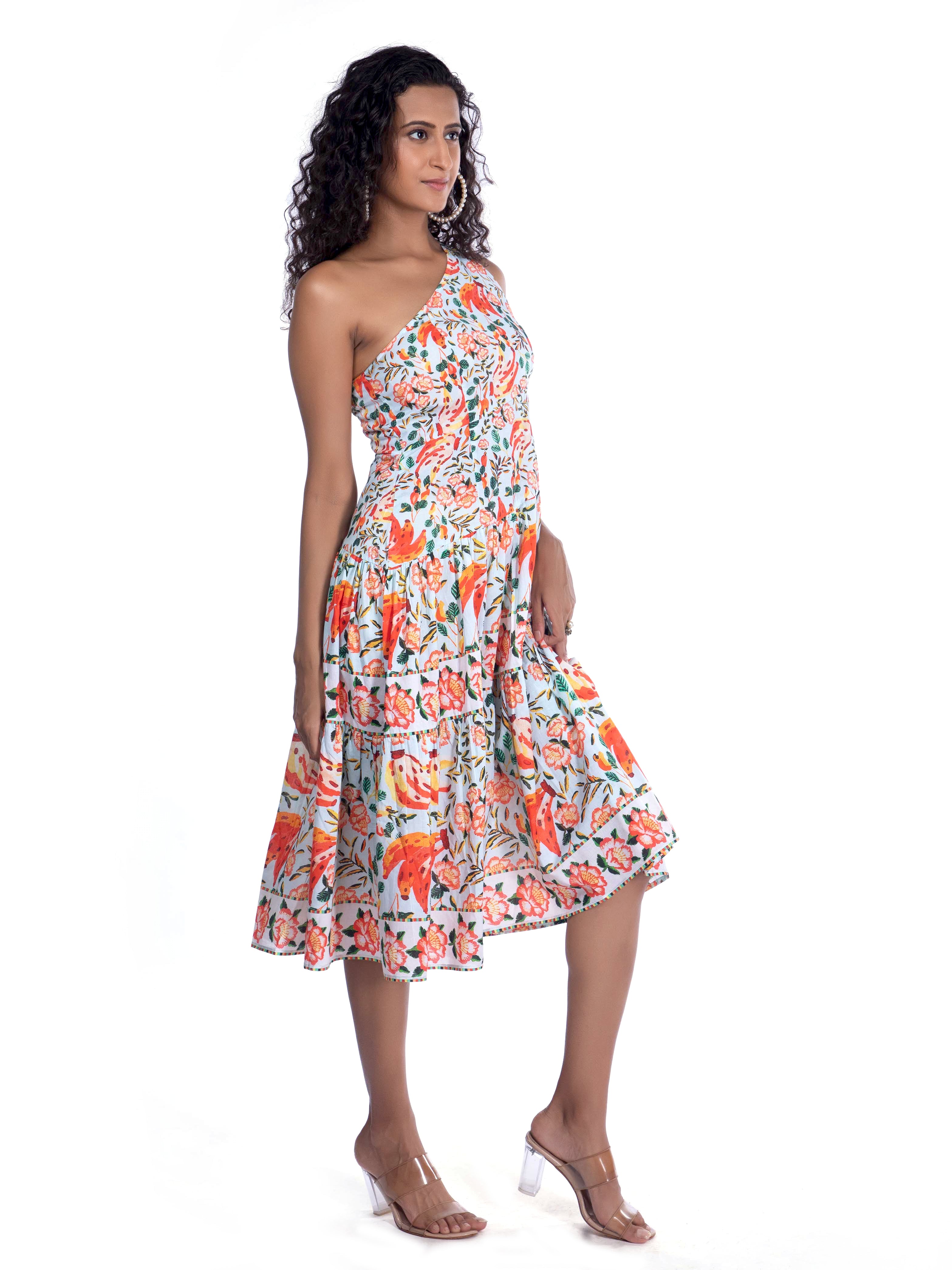 Floral Printed One Shoulder Dress - FRENCH THEORY