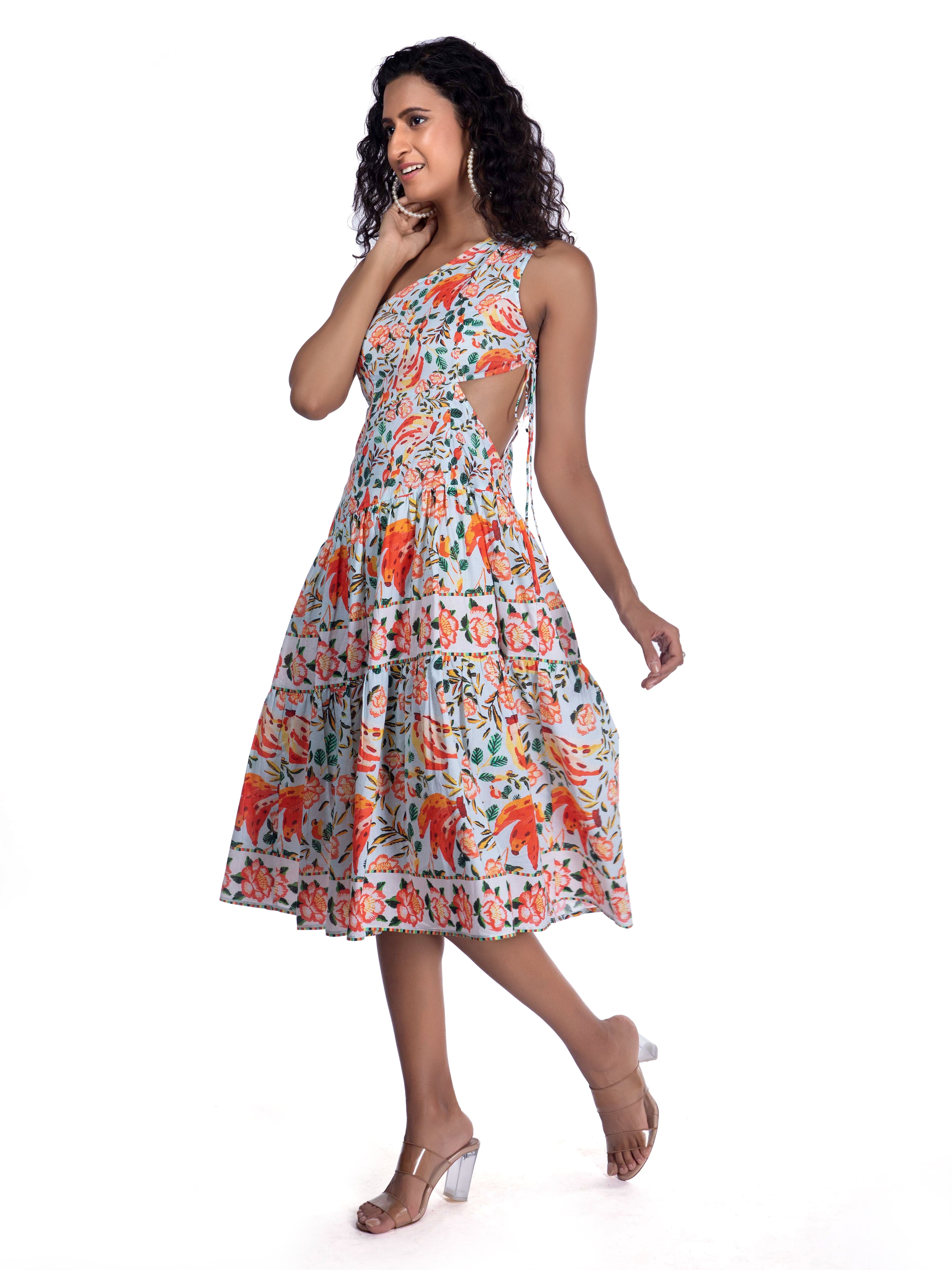 Floral Printed One Shoulder Dress - FRENCH THEORY