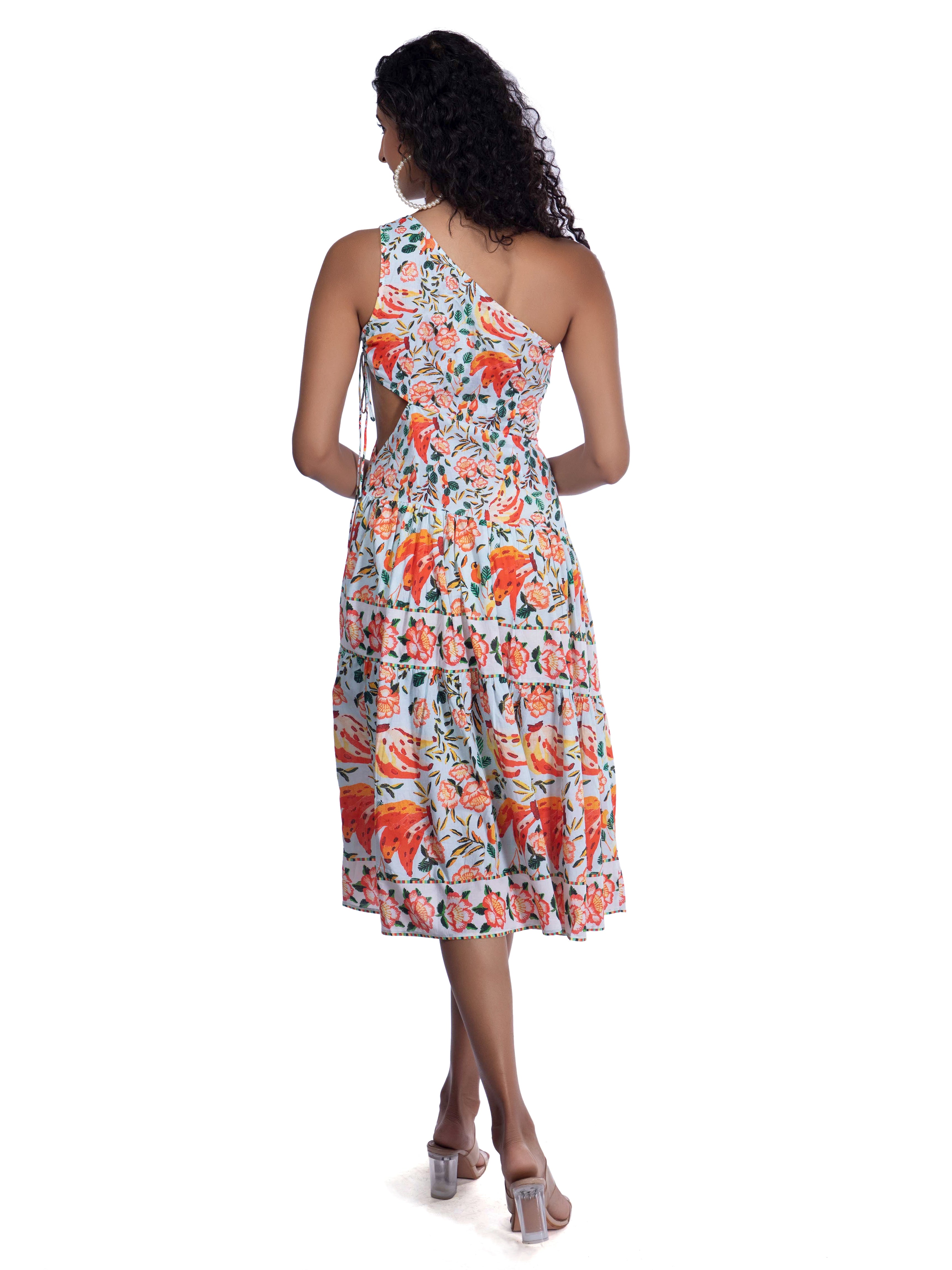 Floral Printed One Shoulder Dress - FRENCH THEORY
