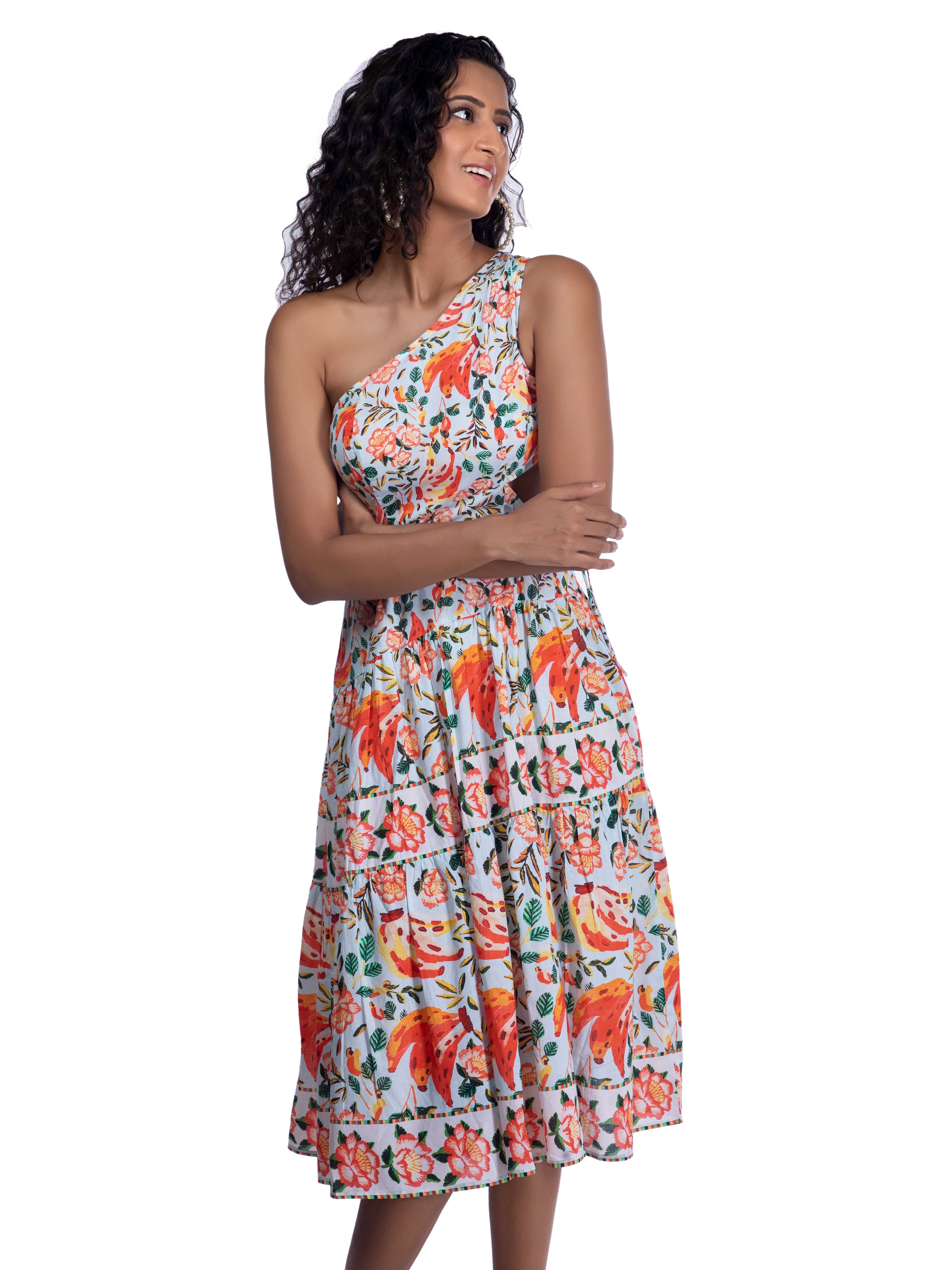 Floral Printed One Shoulder Dress - FRENCH THEORY