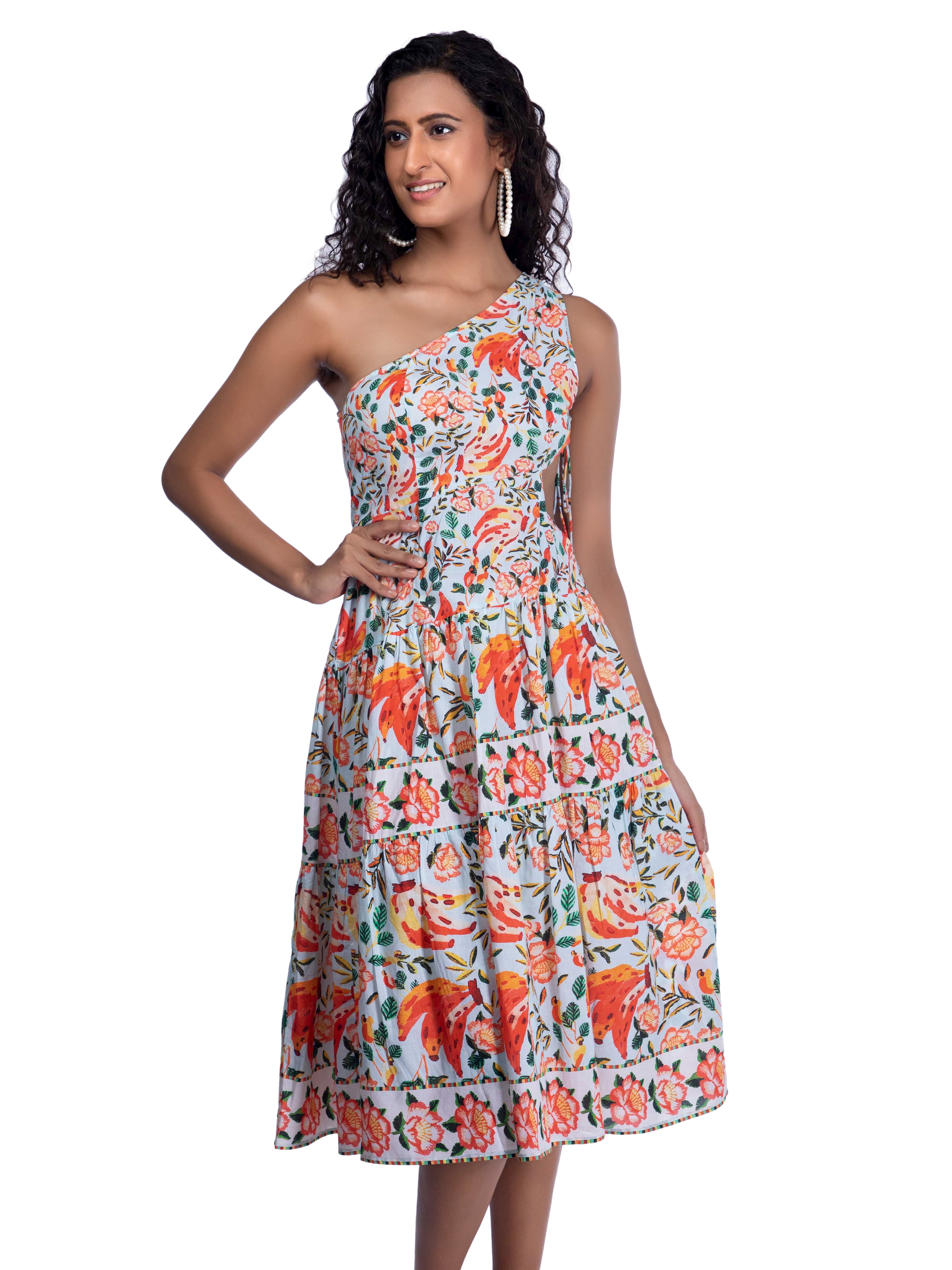 Floral Printed One Shoulder Dress - FRENCH THEORY