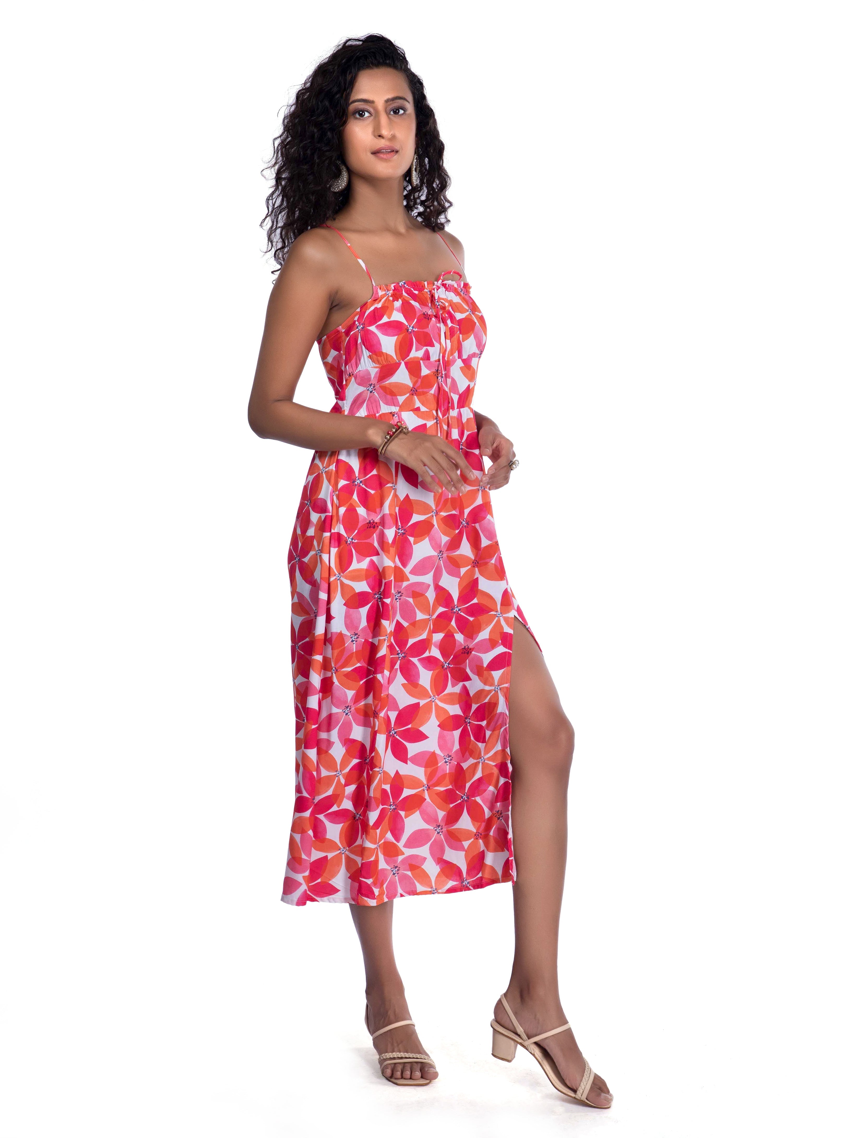 White Floral Printed Midi Dress FRENCH THEORY