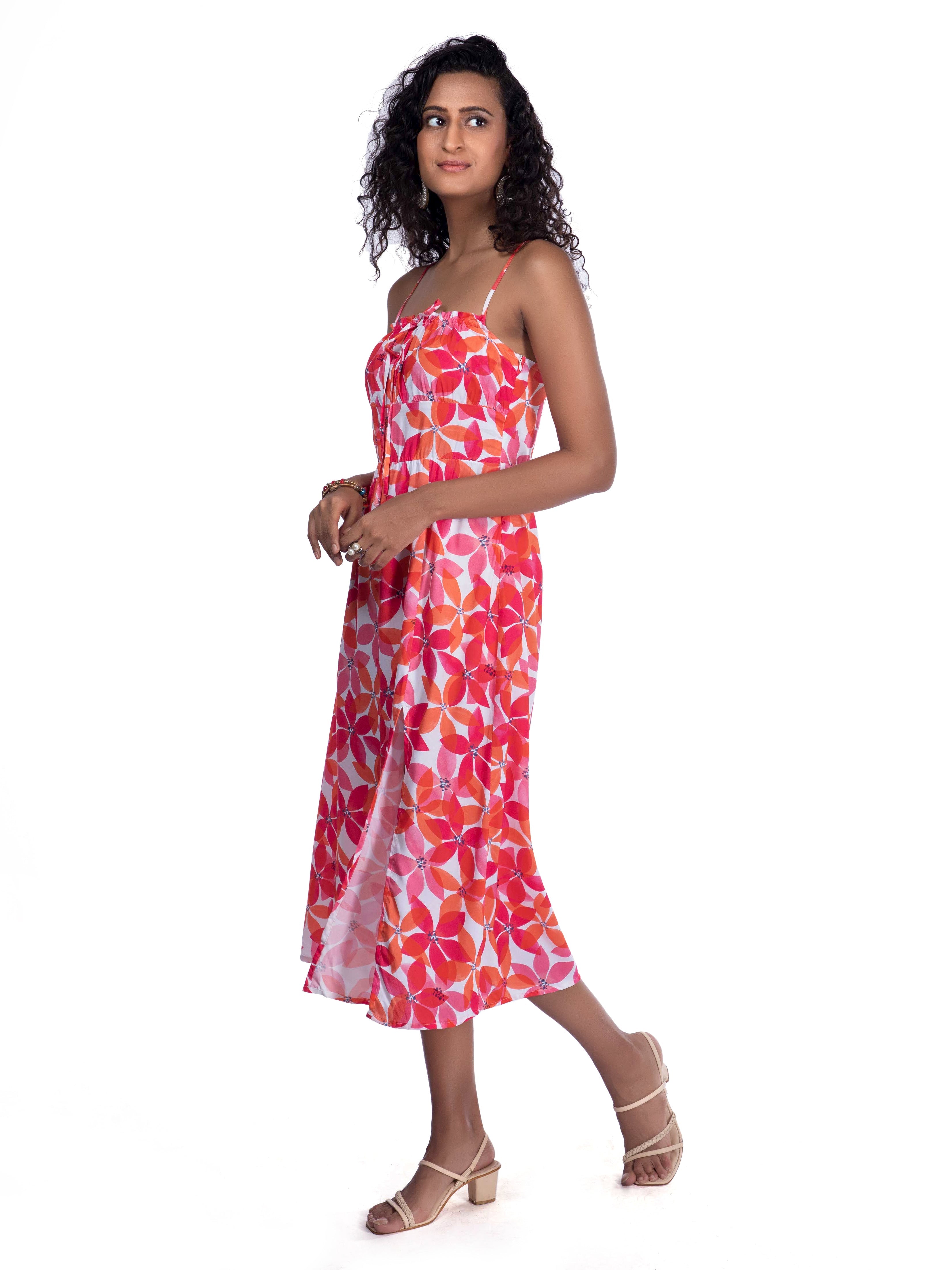 White Floral Printed Midi Dress FRENCH THEORY