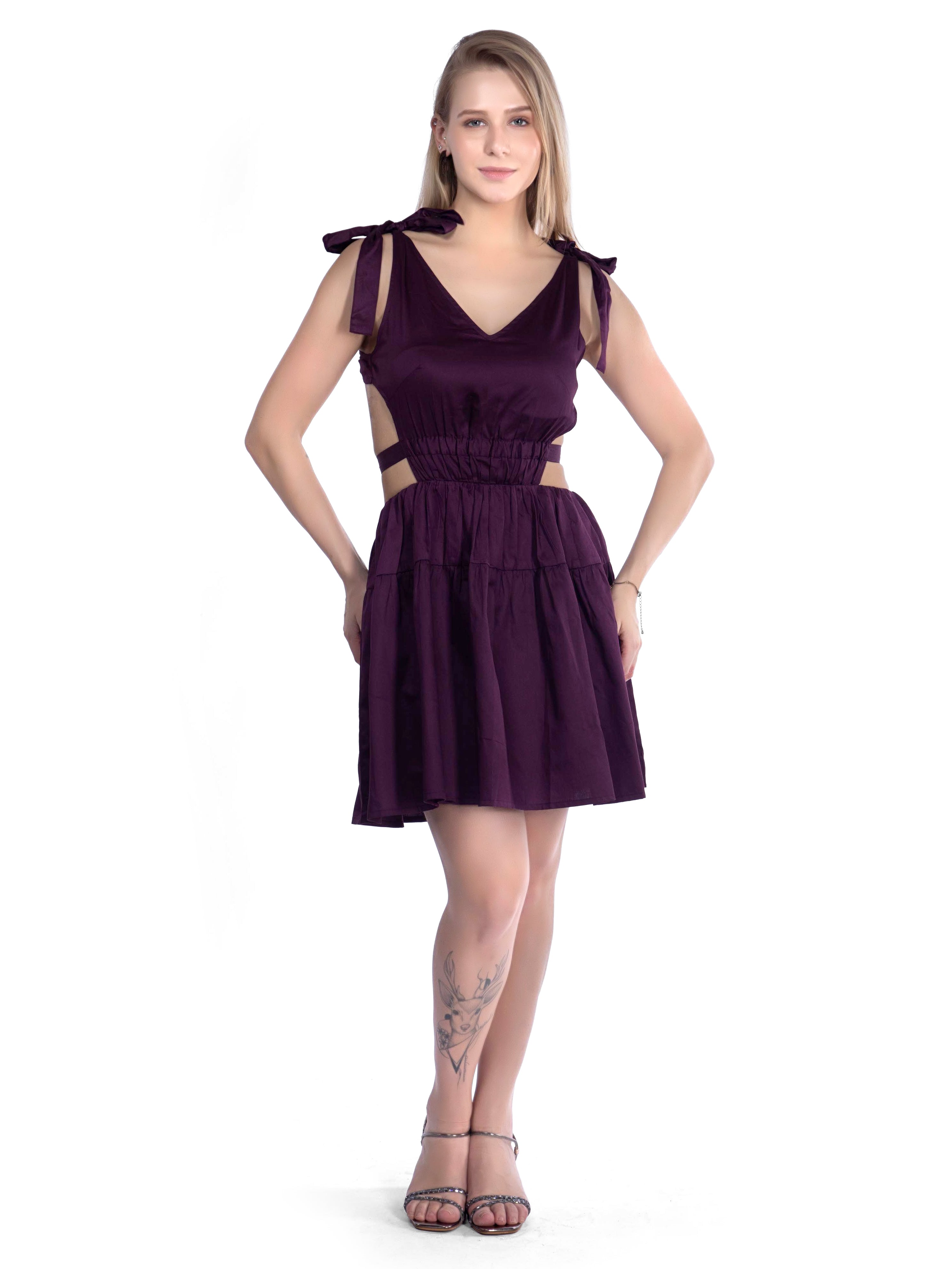 Wine Backless Satin Dress - FRENCH THEORY