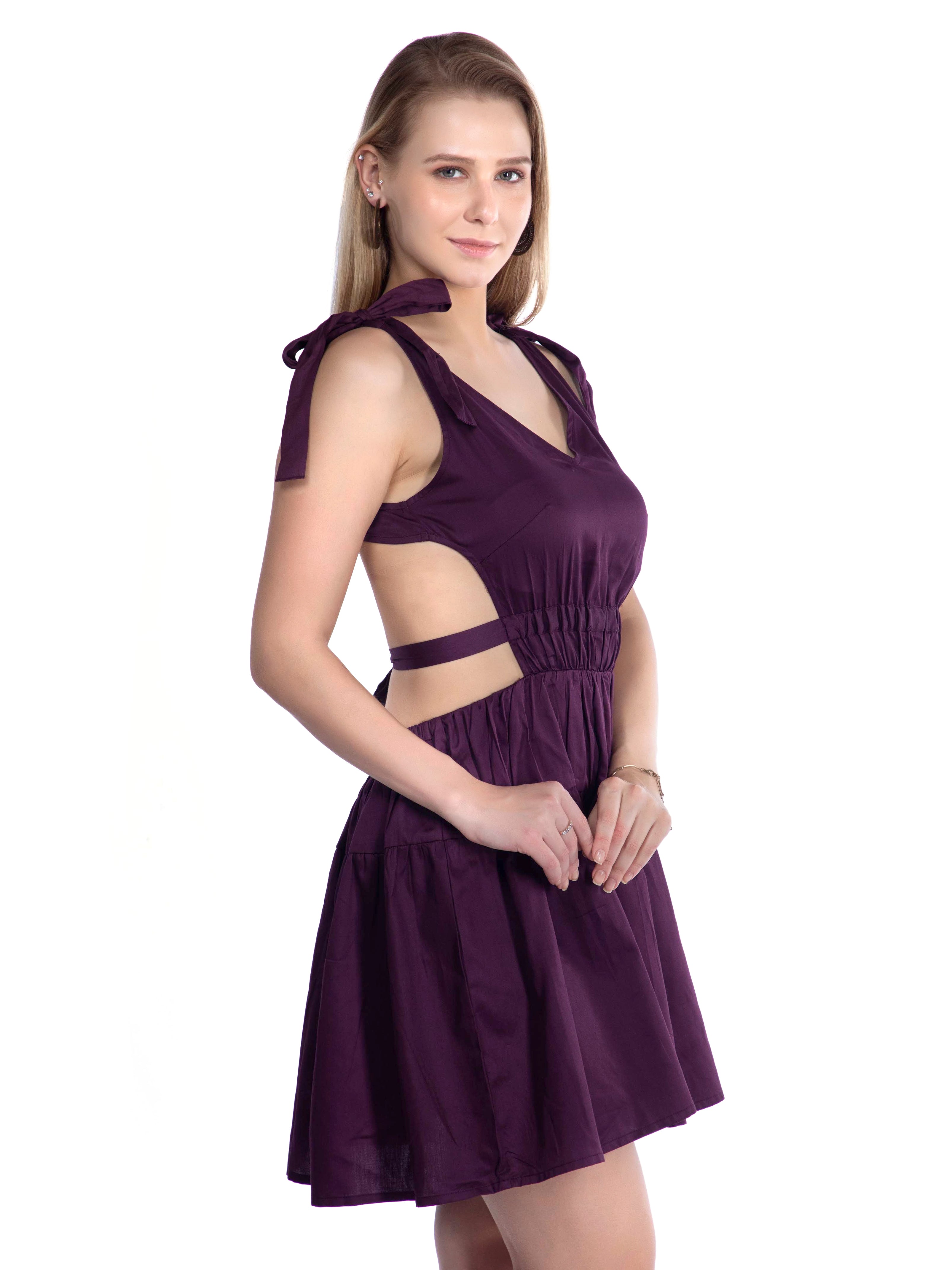 Wine Backless Satin Dress - FRENCH THEORY