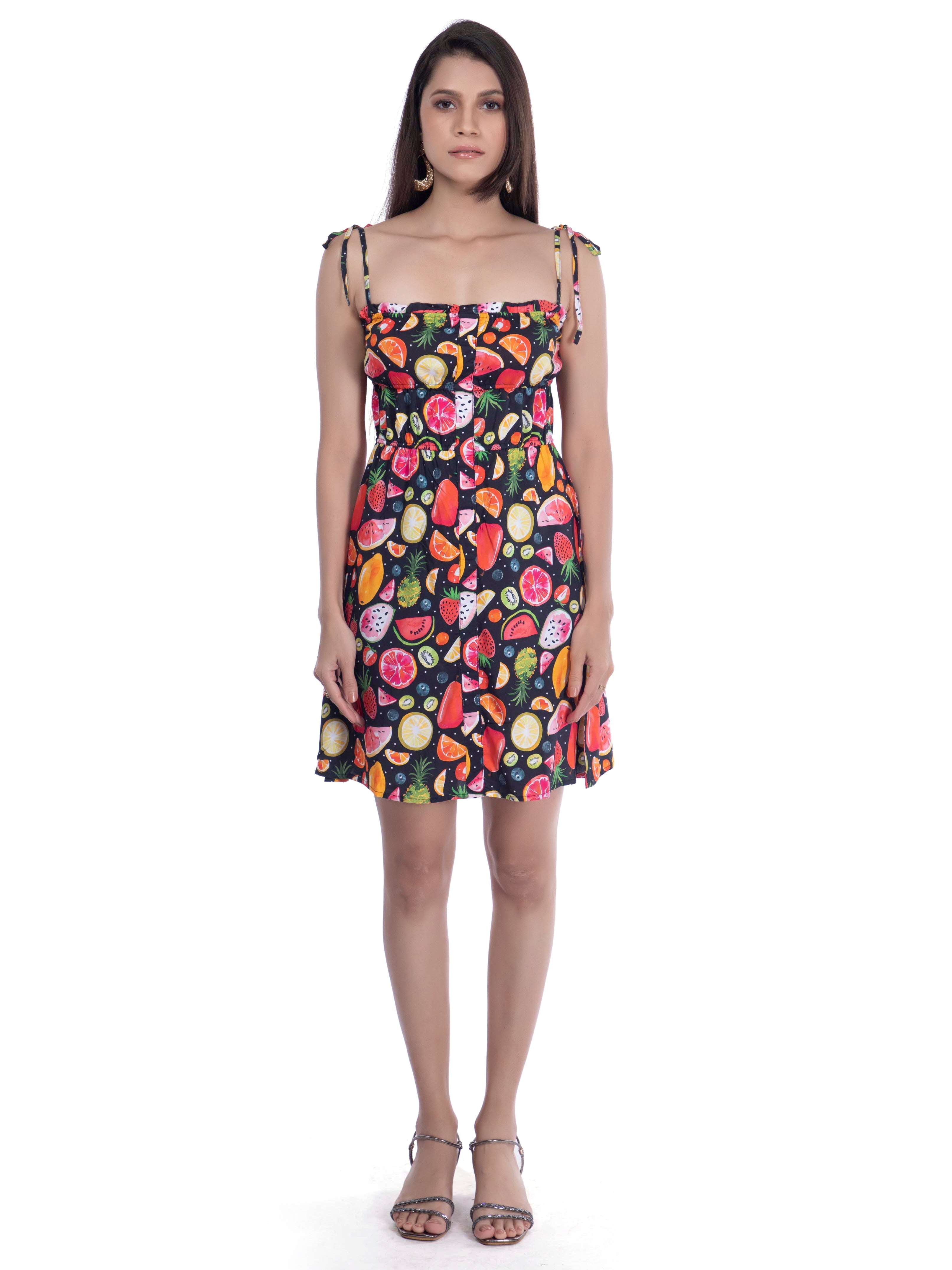 Black Printed Short & Flowy Dress FRENCH THEORY