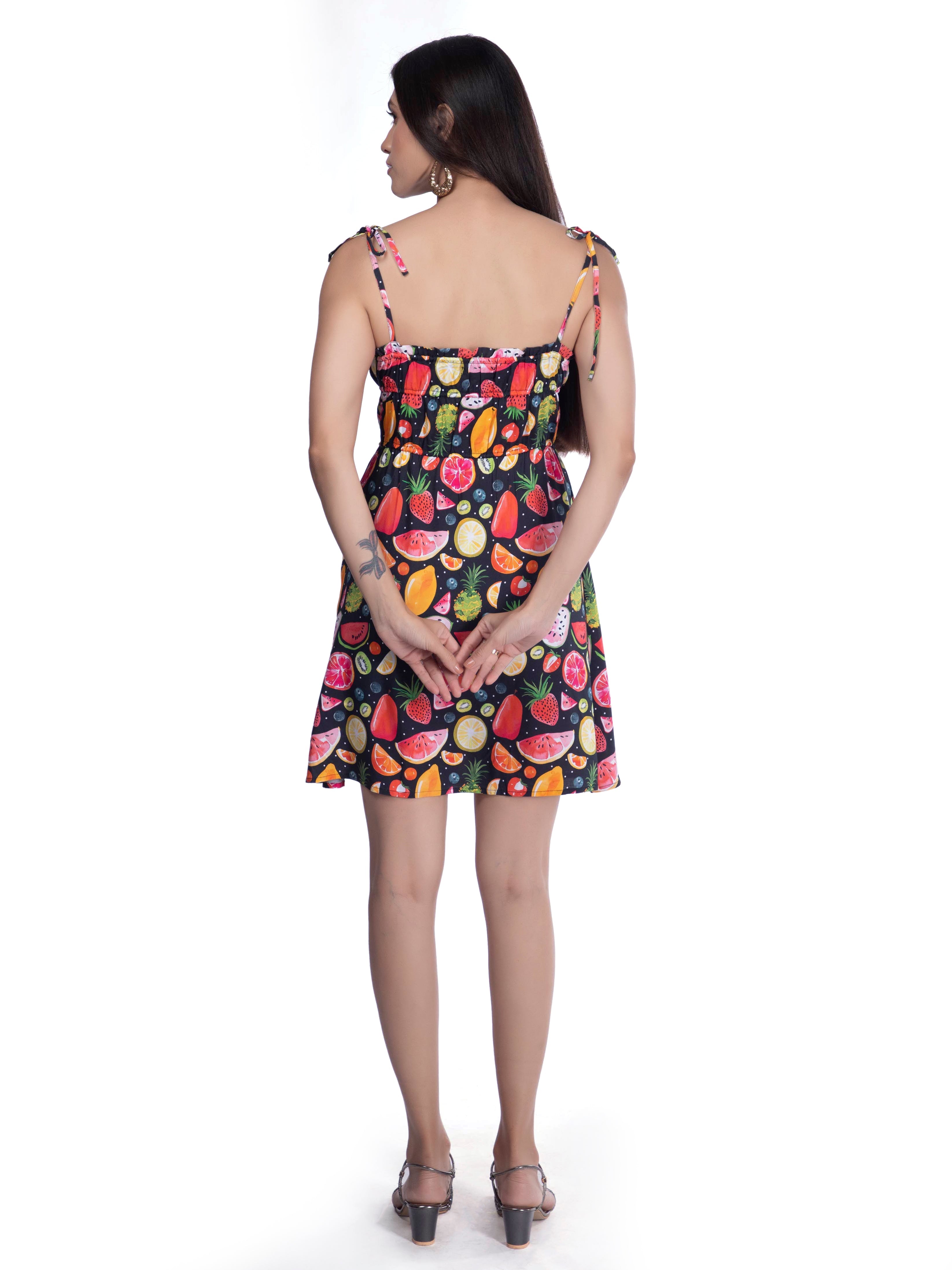 Black Printed Short & Flowy Dress FRENCH THEORY