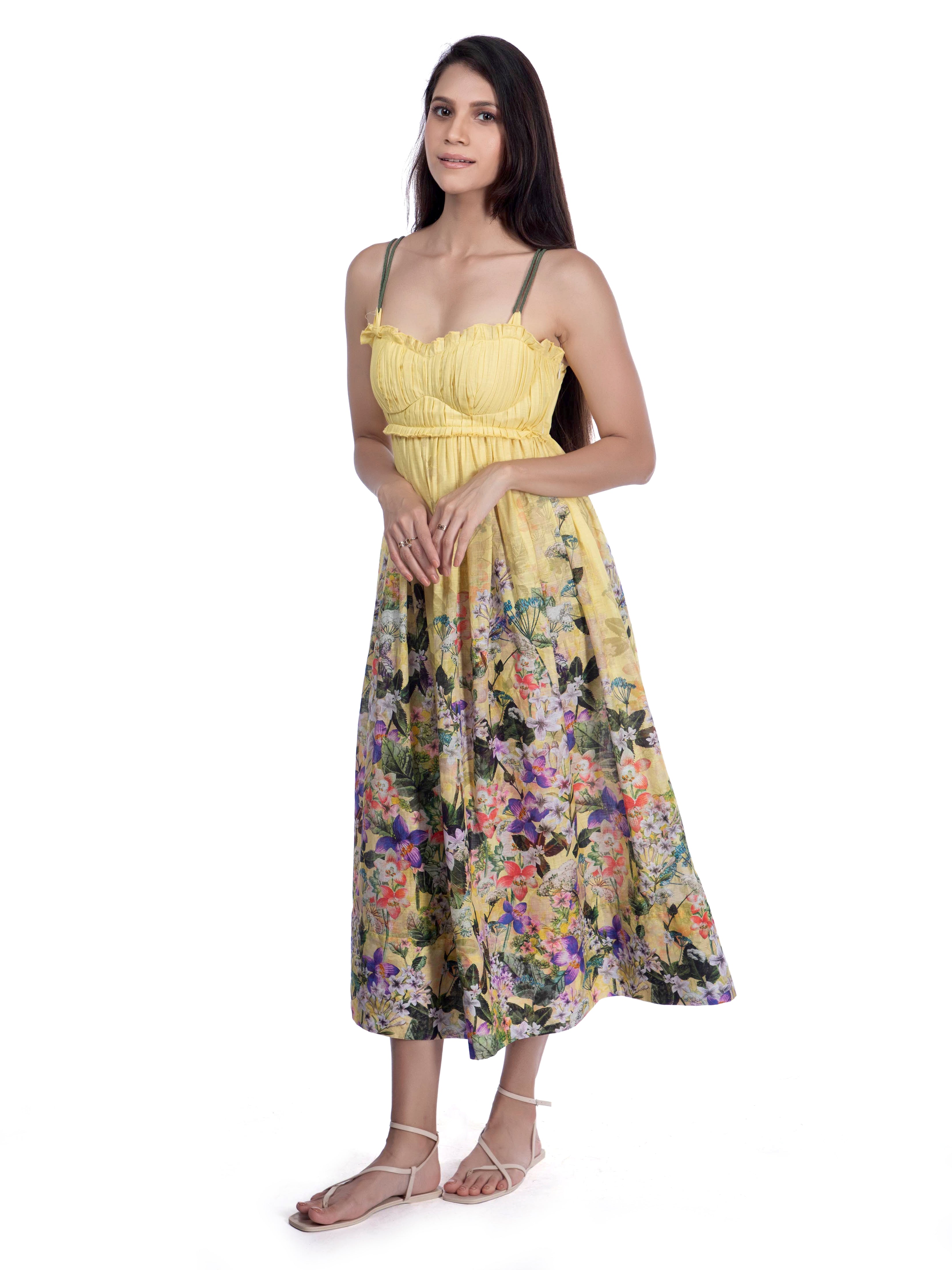Breezy Yellow Floral Midi Dress