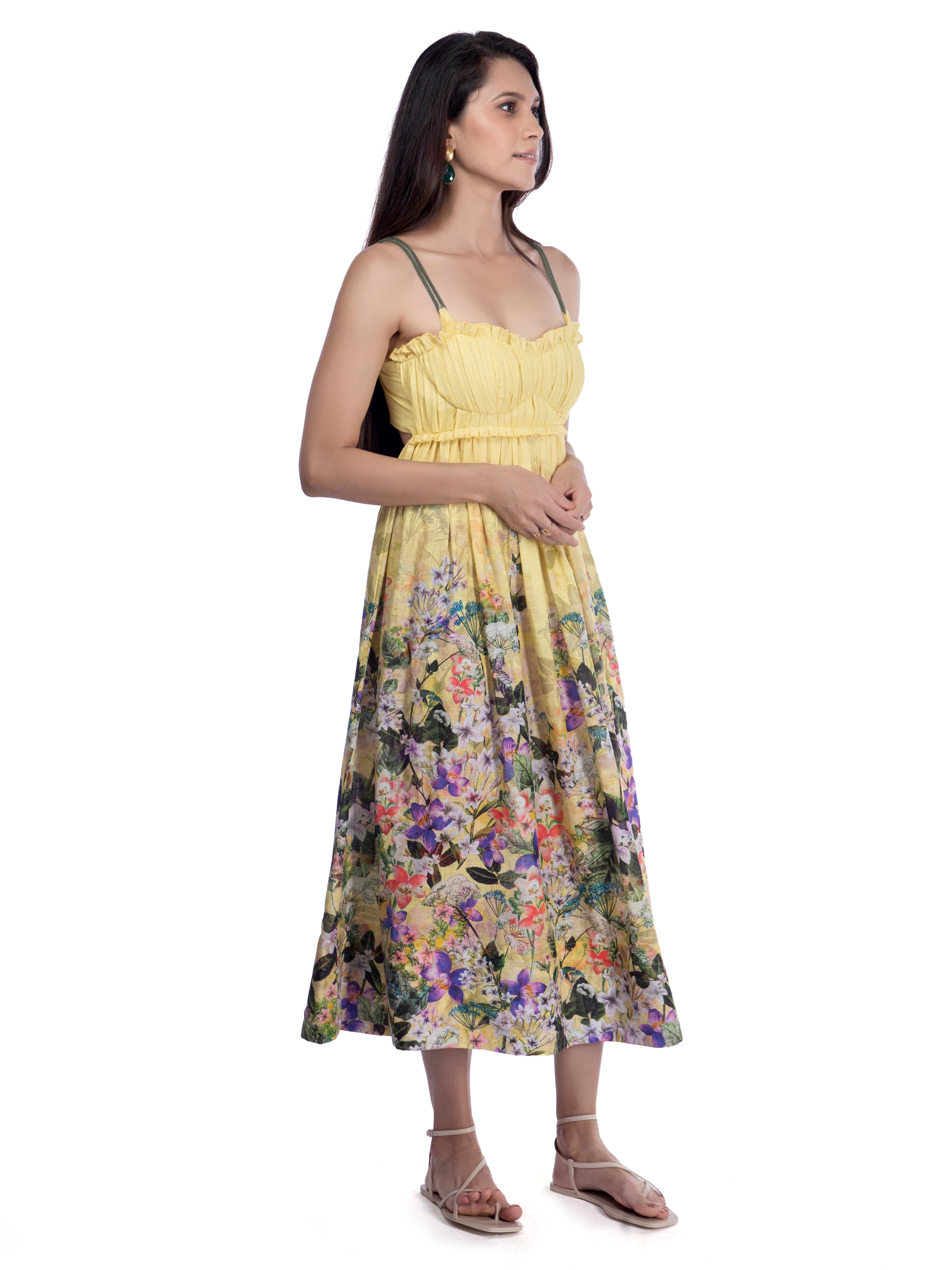 Breezy Yellow Floral Midi Dress