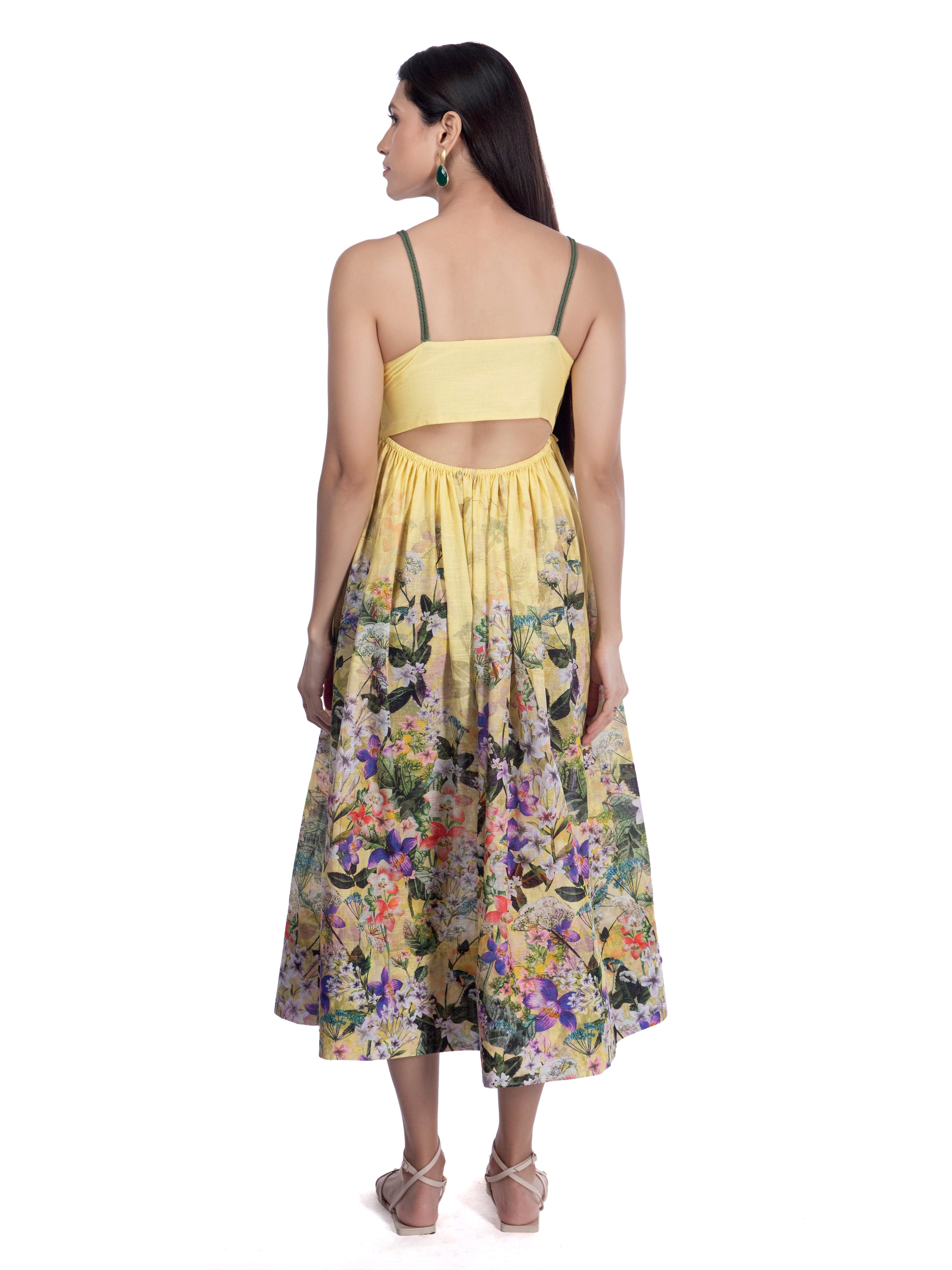 Breezy Yellow Floral Midi Dress